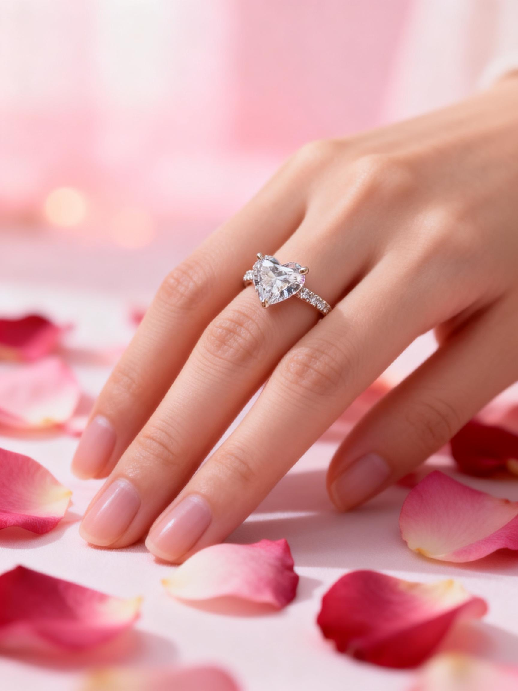 1 CT Heart Shape Lab Grown Diamond Pave Engagement Ring