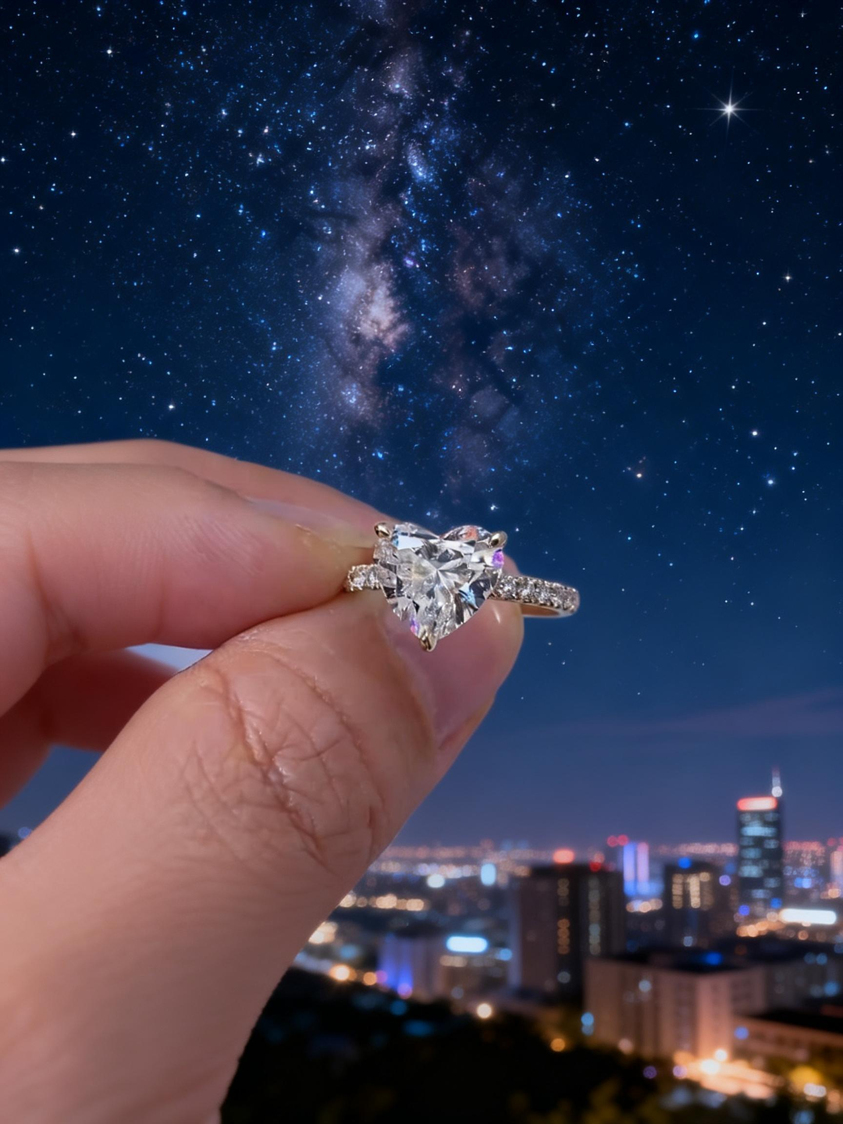 1 CT Heart Shape Lab Grown Diamond Pave Engagement Ring