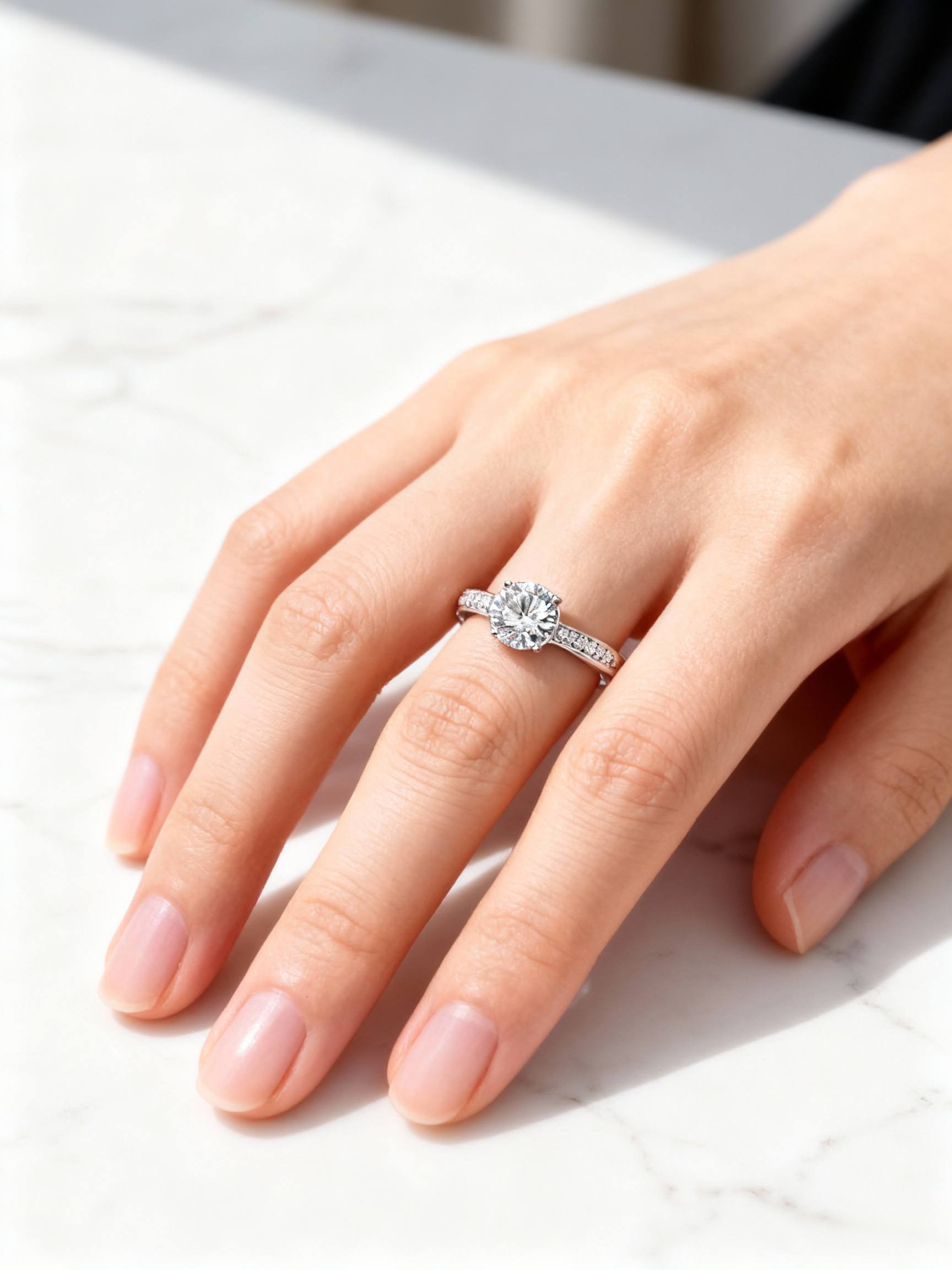 Lab-Grown Diamond Ring with Double-Row Pavé Band