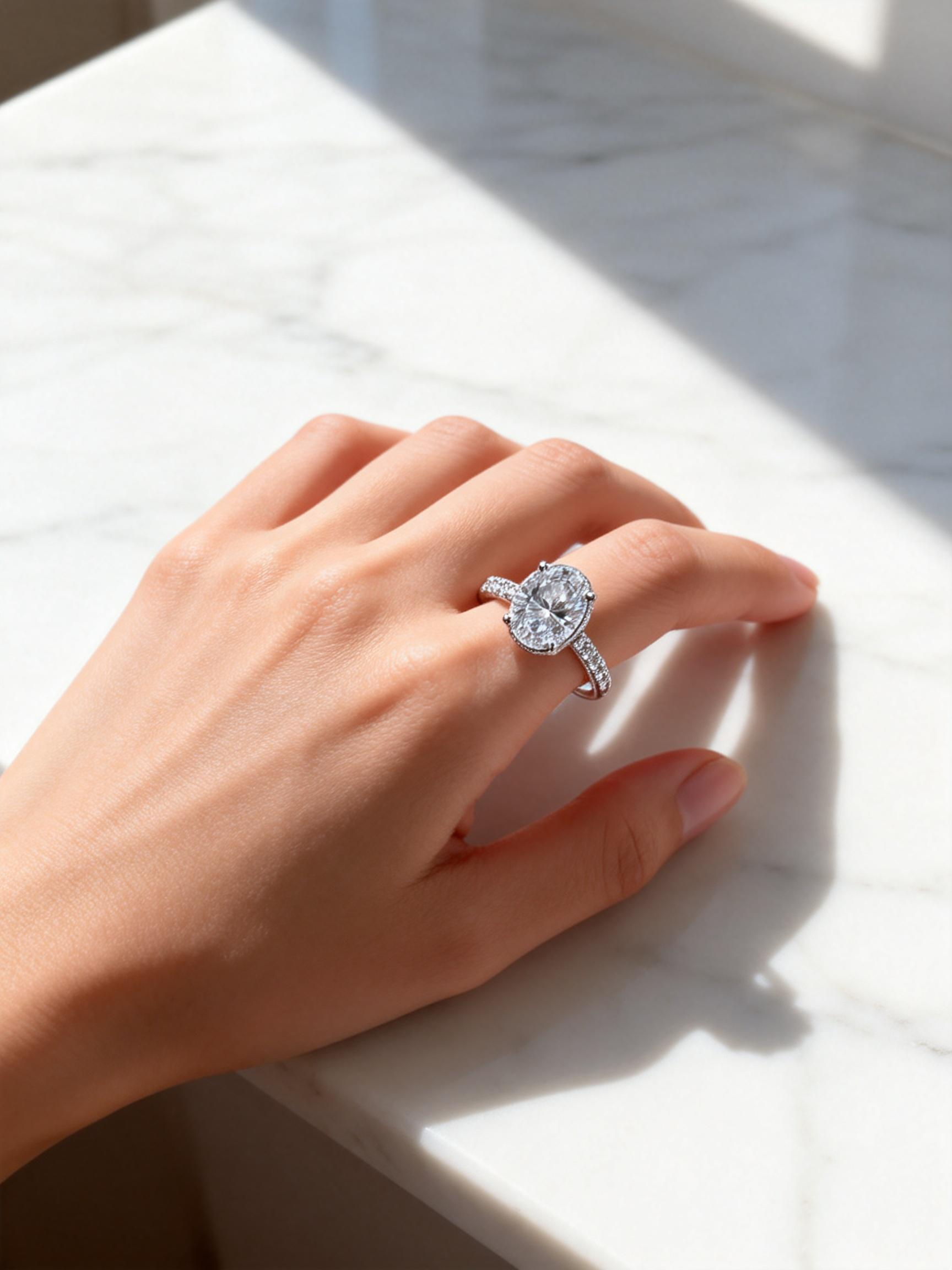 1 CT Hidden Halo Oval Lab Diamond Engagement Ring