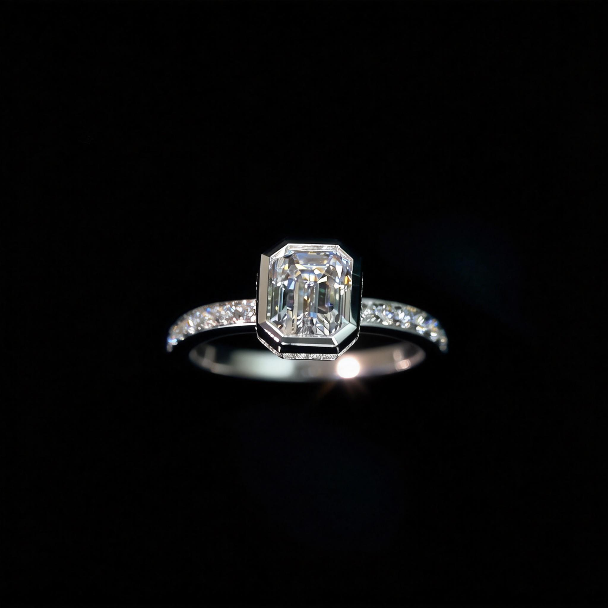 1.58 Carat Emerald-Cut Bezel Vintage Lab Diamond Engagement Ring