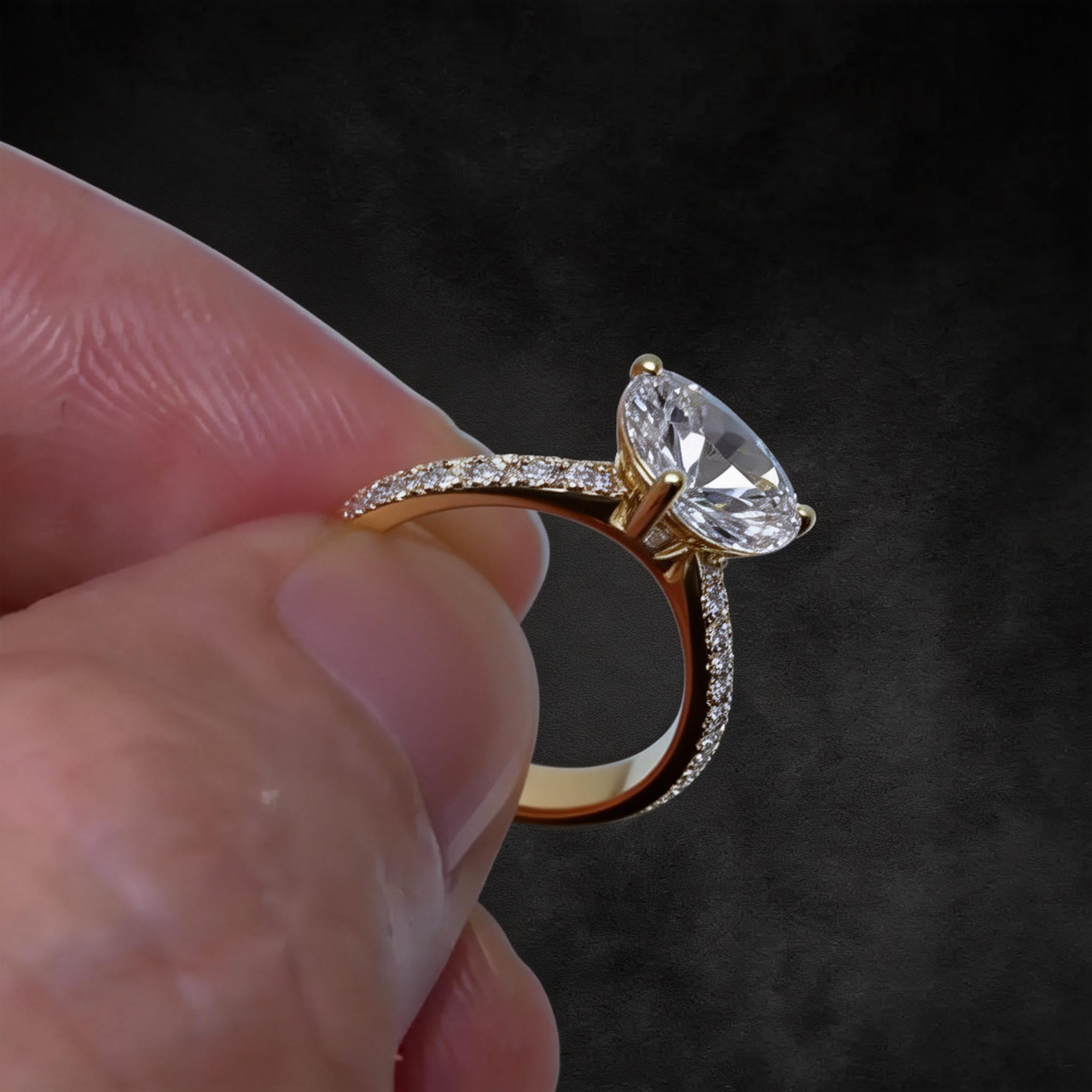 1.11 CT Oval Cut Lab Grown Diamond Pave Engagement Ring