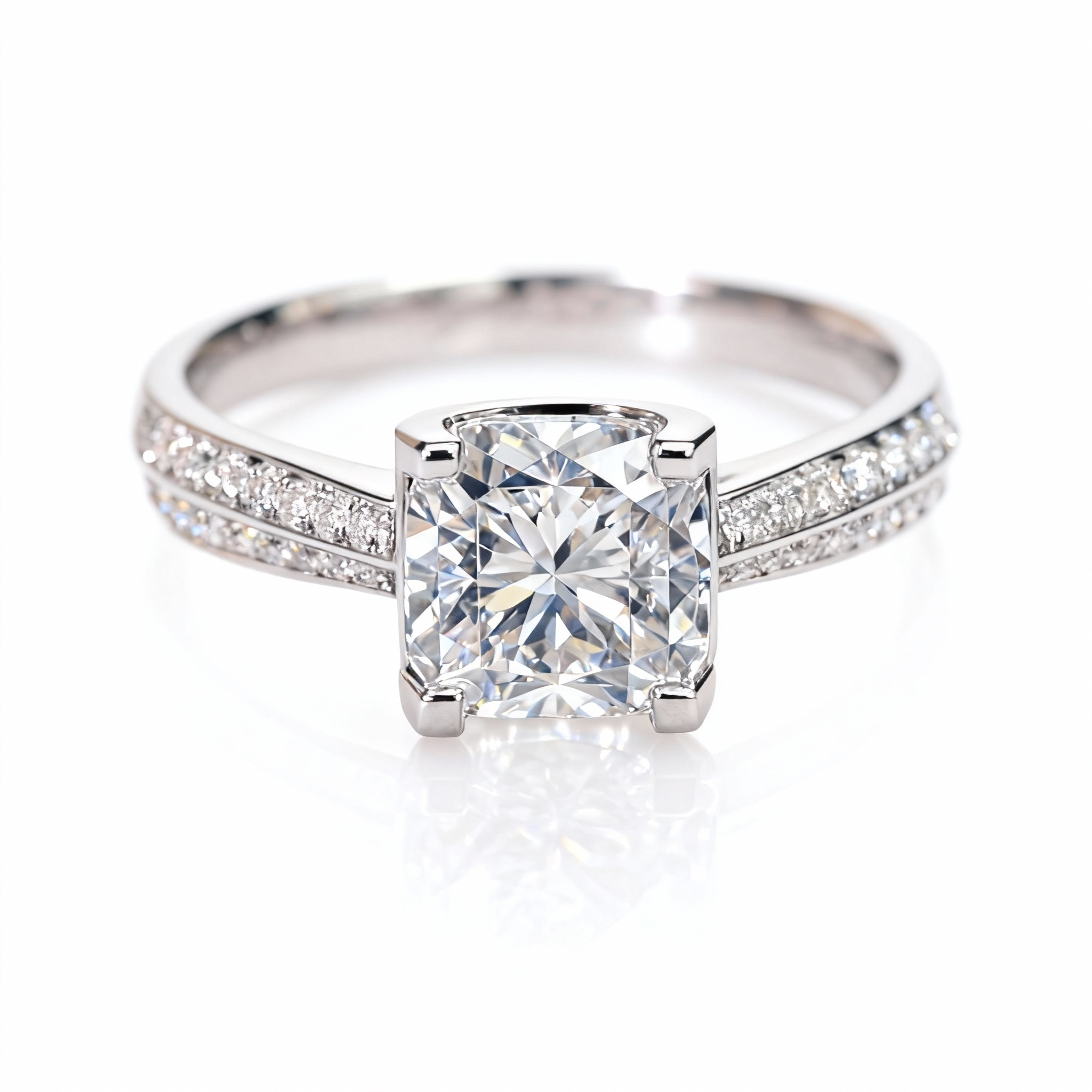 Lab-Grown Diamond Ring with Double-Row Pavé Band