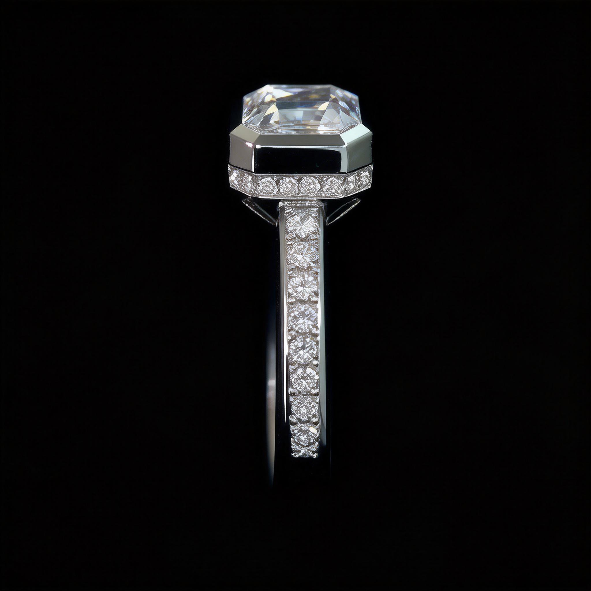 1.58 Carat Emerald-Cut Bezel Vintage Lab Diamond Engagement Ring