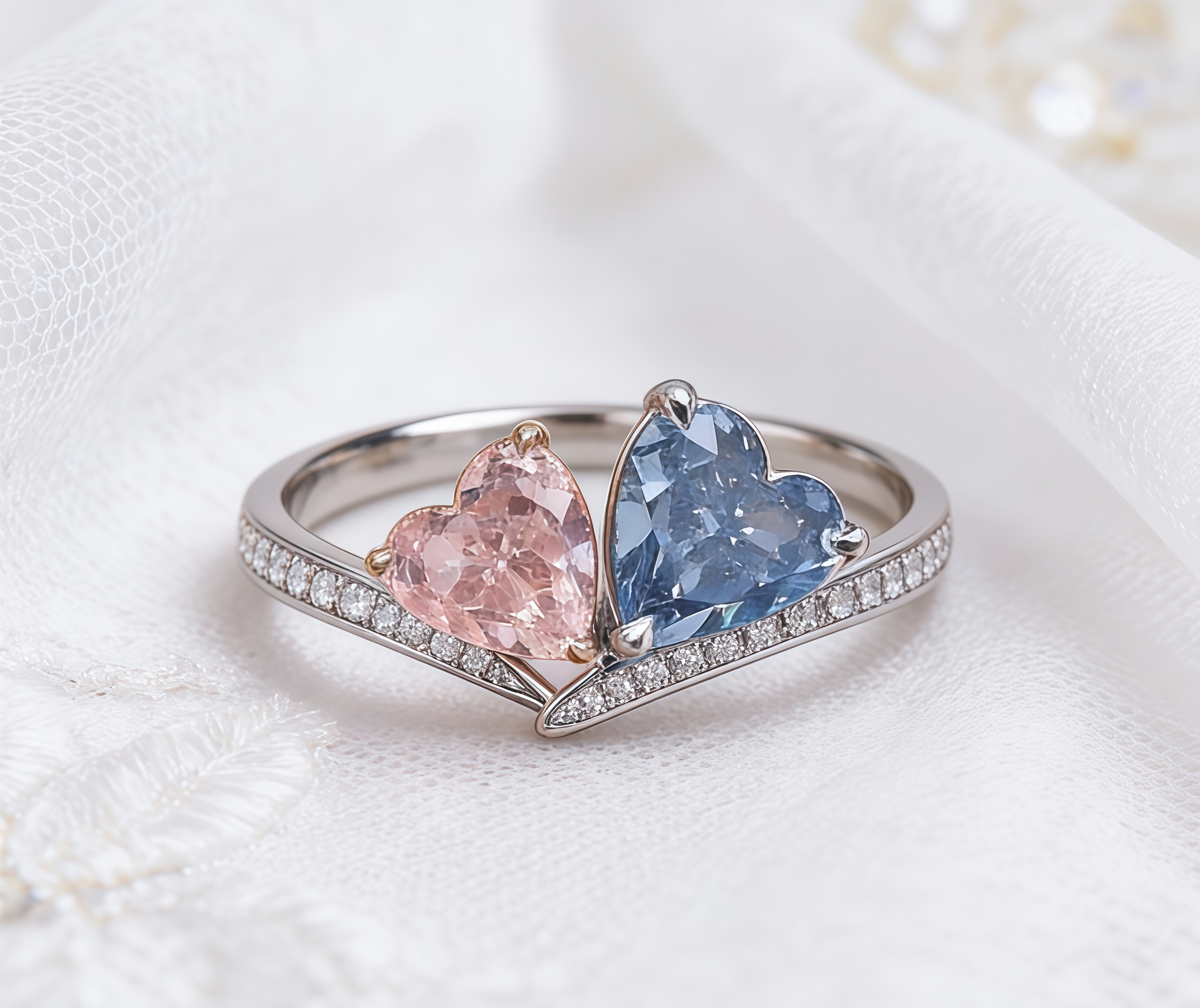 2.35 CTW Pink and Blue Two Stone Lab Diamond Ring