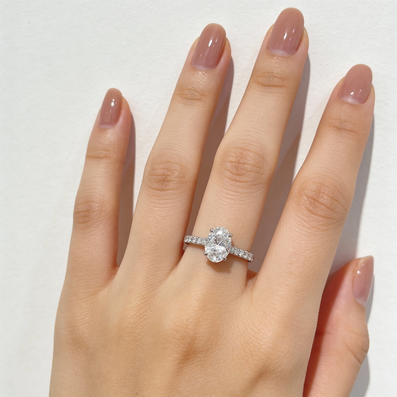 1 Carat Oval Lab Grown Diamond Pave Setting Engagement Ring