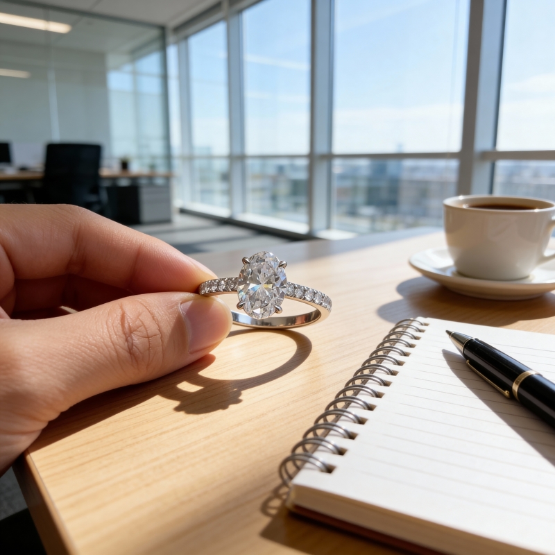 1 Carat Oval Lab Grown Diamond Pave Setting Engagement Ring