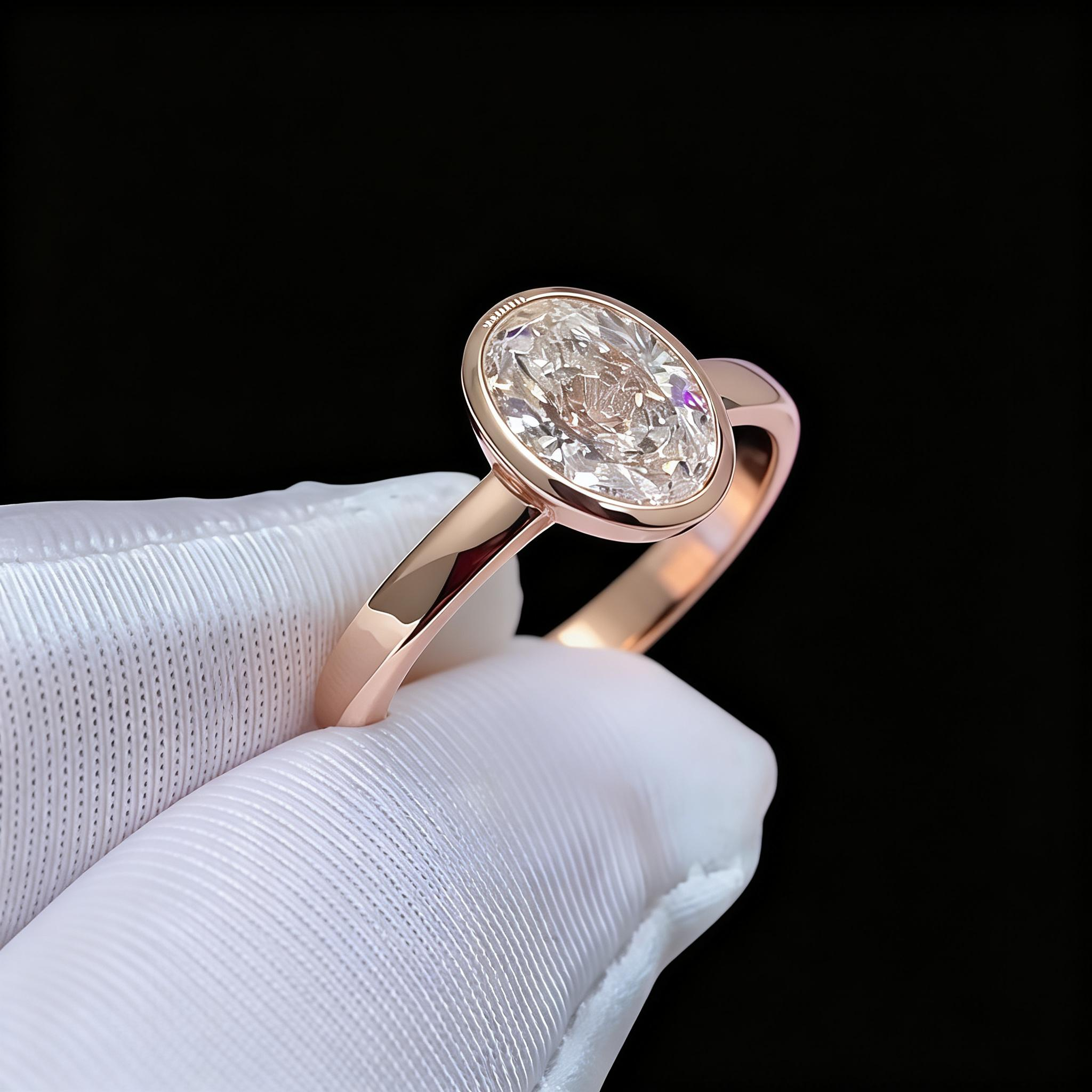 1 CT Oval Lab Grown Diamond Engagement Ring Bezel Set Modern Beauty