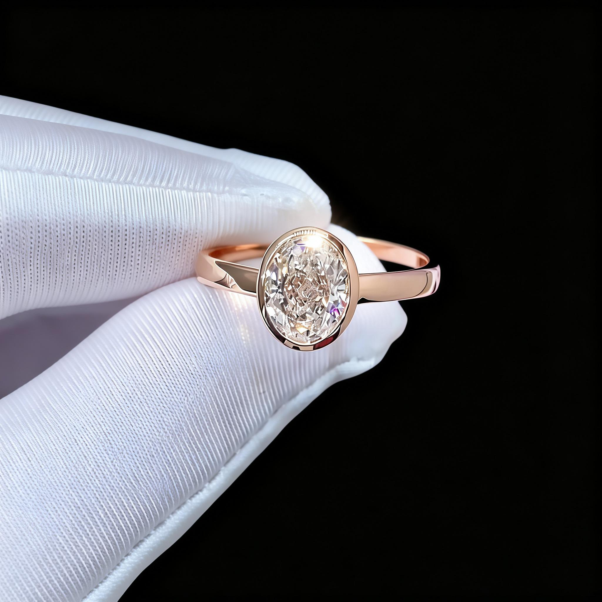 1 CT Oval Lab Grown Diamond Engagement Ring Bezel Set Modern Beauty