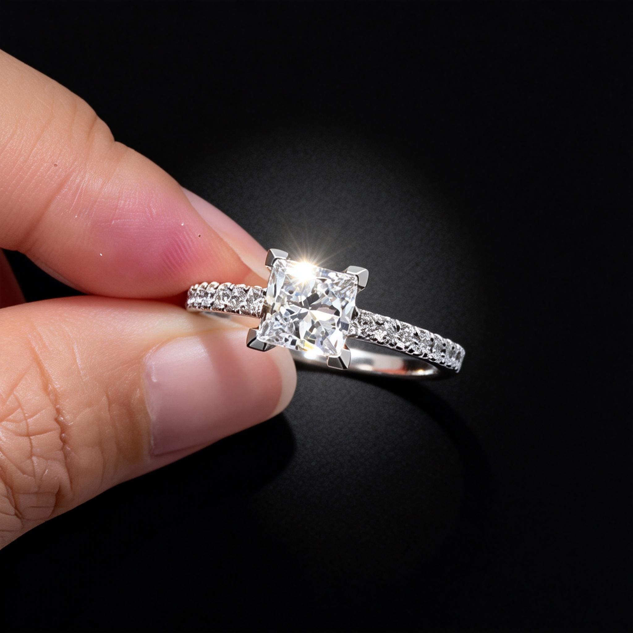 0.7 CT Princess Cut Pave Lab Grown Diamond Engagement Rings