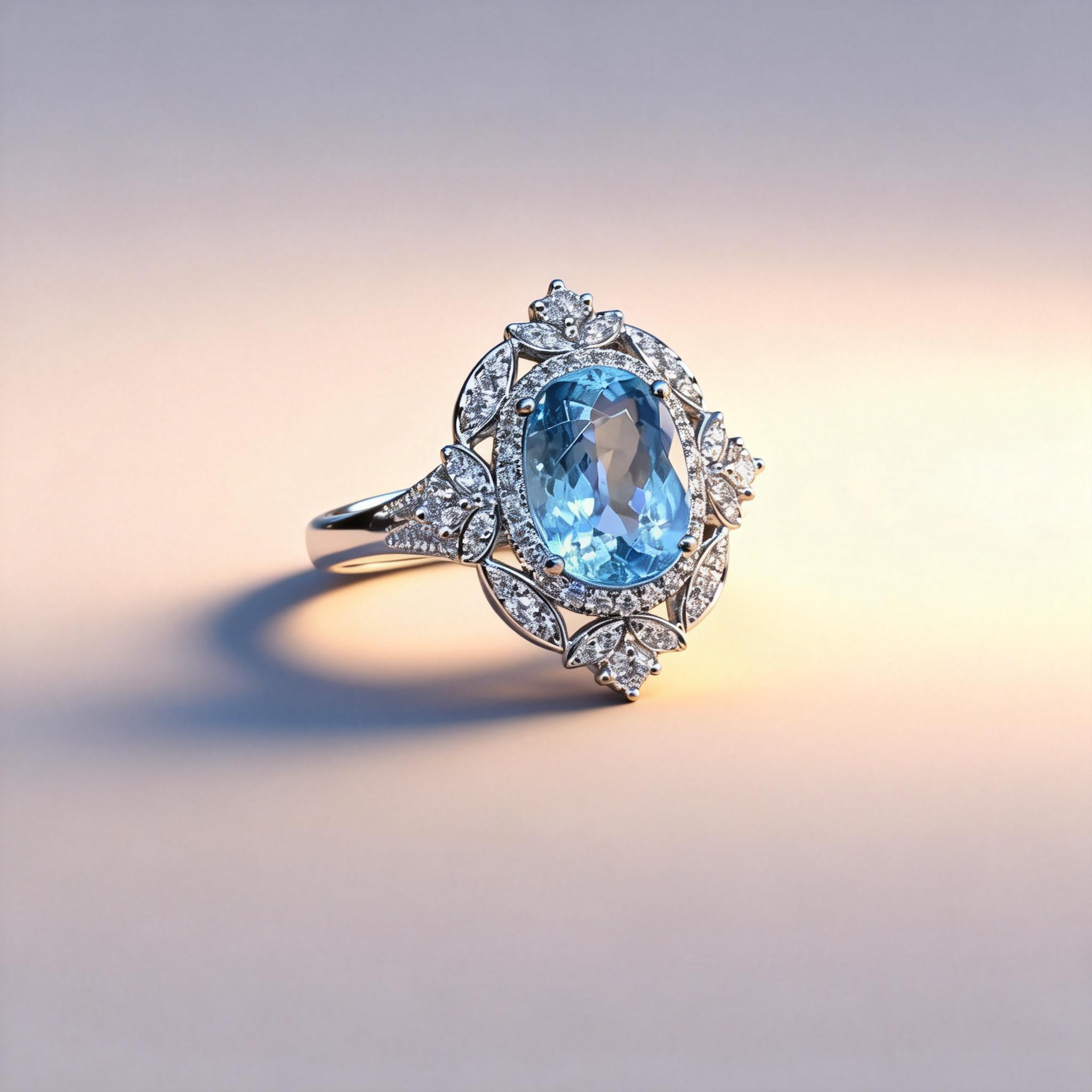 Aquamarine Lab-Grown Diamond Ring In 18K Gold
