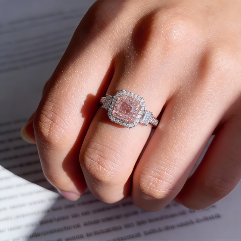 Radiant Pink Lab Grown Diamond Double Halo Ring