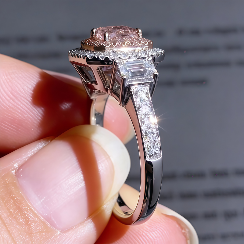 Radiant Pink Lab Grown Diamond Double Halo Ring