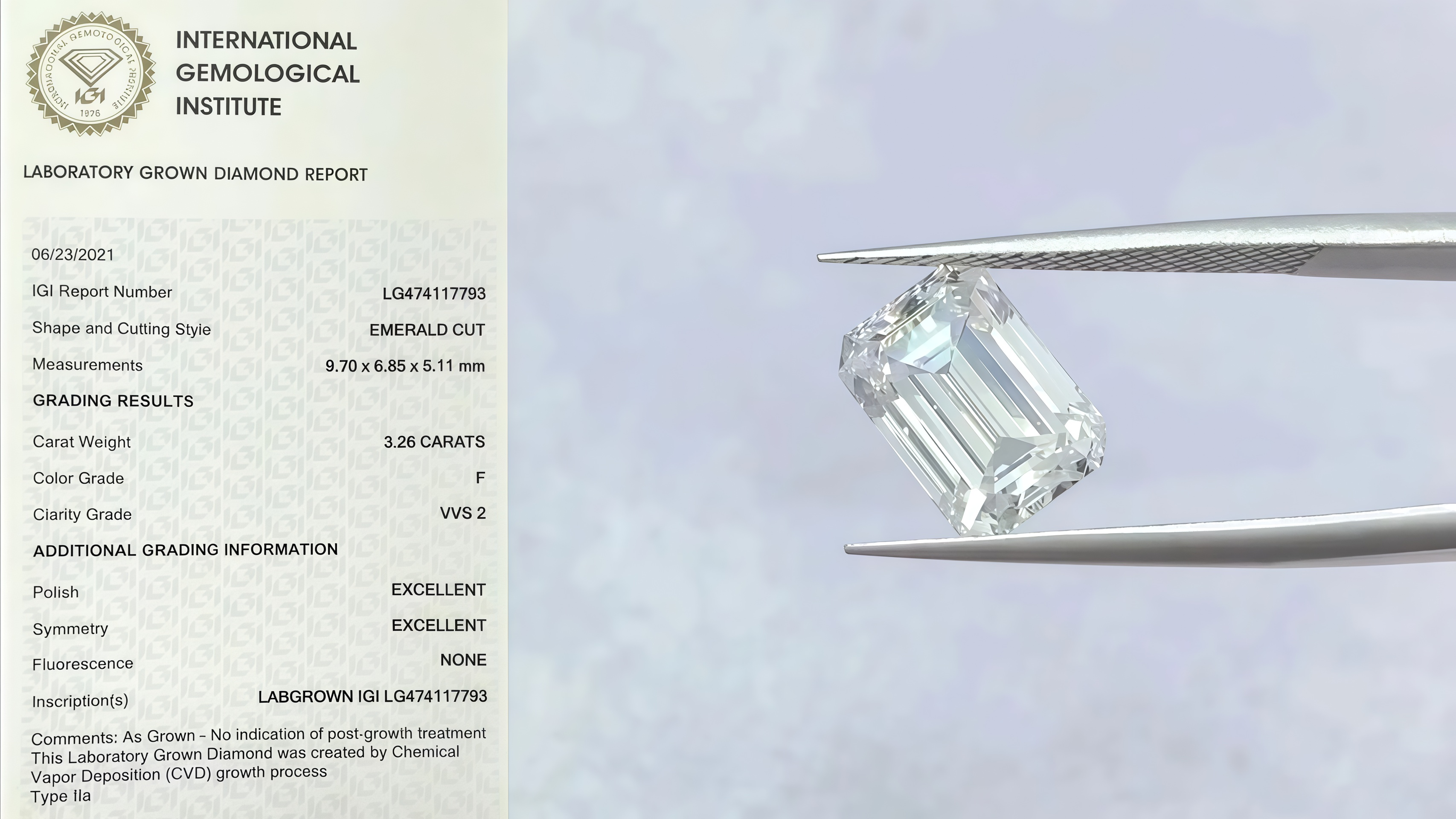 3.26 Carat Emerlad Cut Lab-Grown Diamond