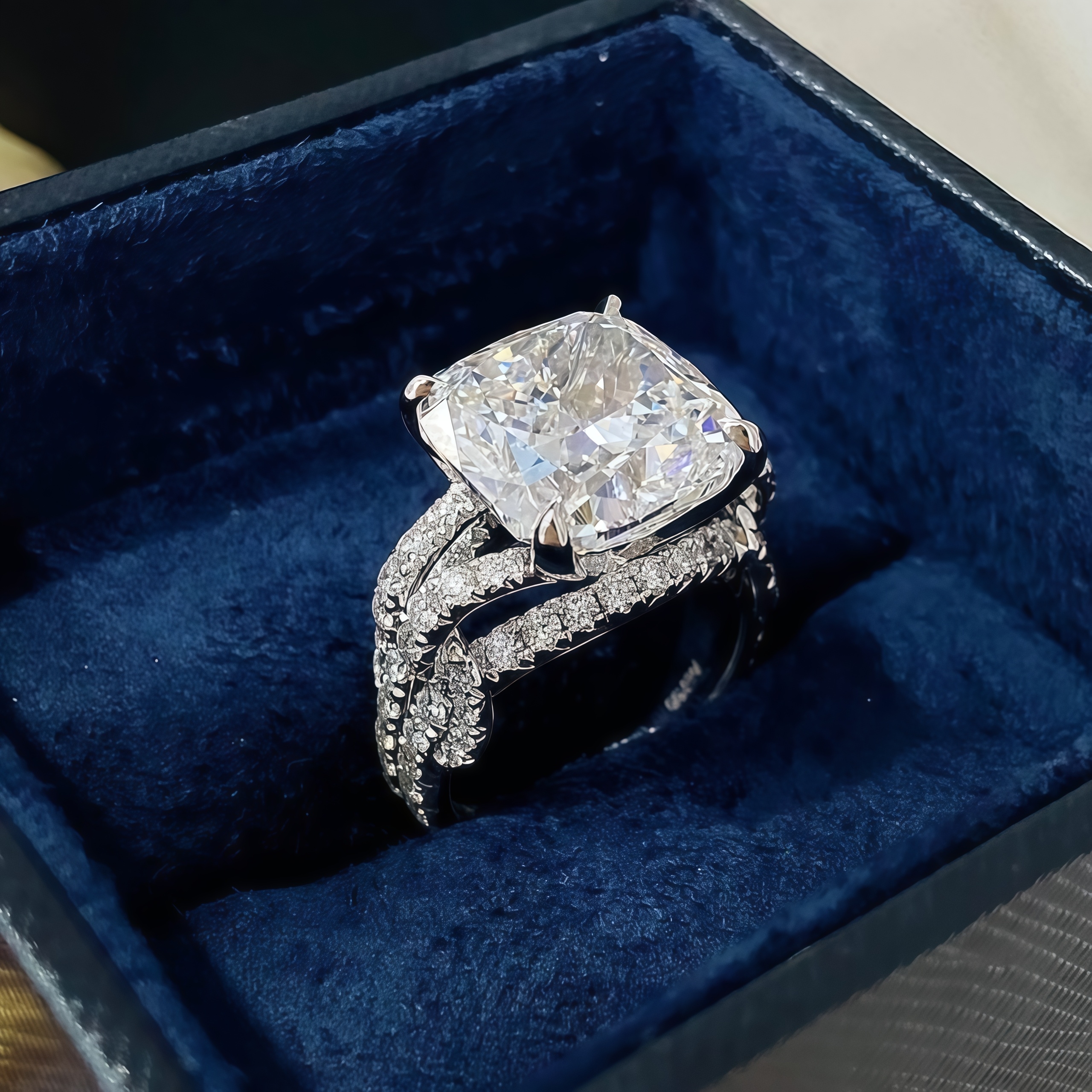 Luxurious 10 Carat Cushion Cut Lab Diamond Knot Ring