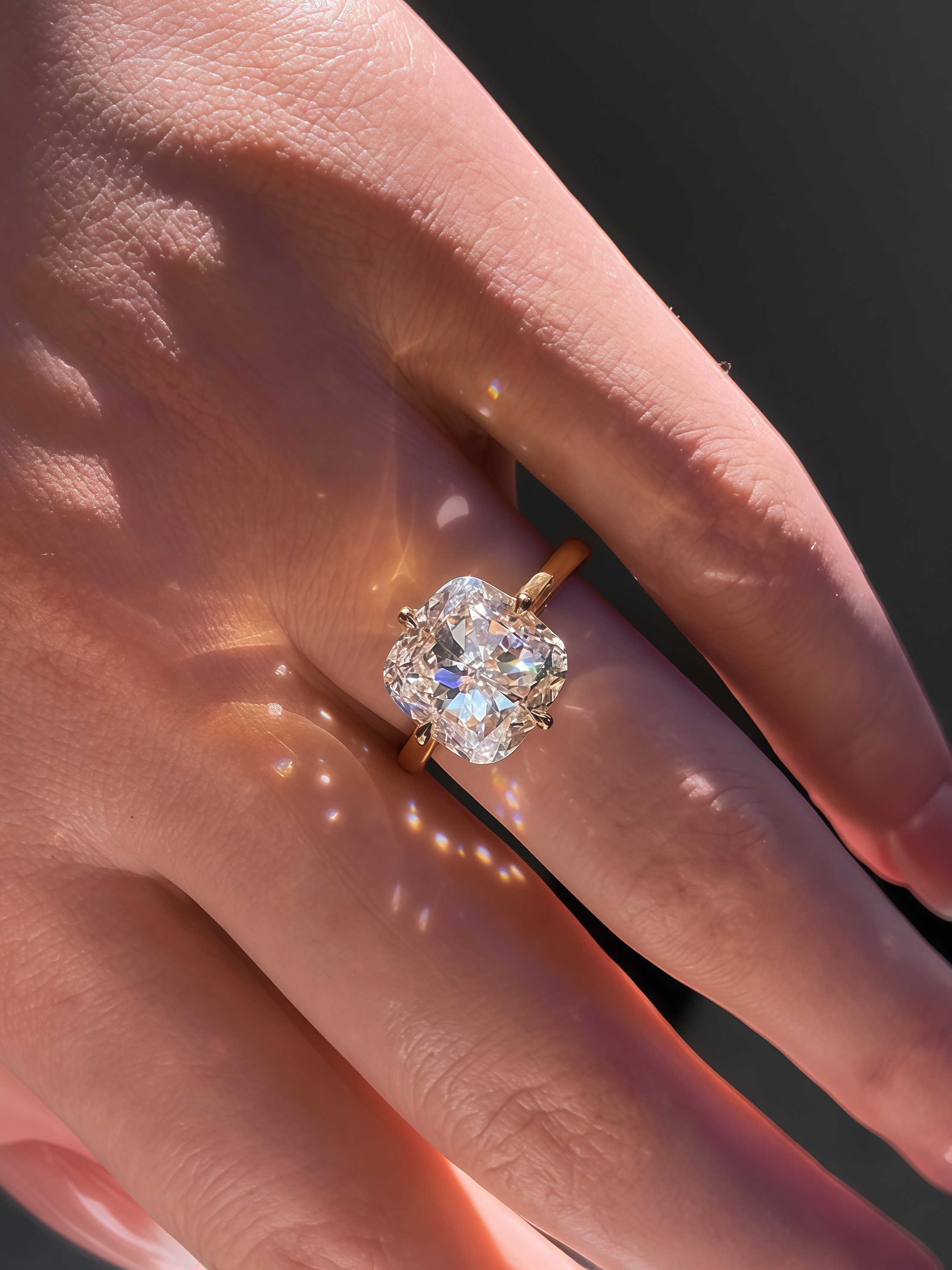 5 Carat Cushion Cut Lab Diamond Ring 14K Gold