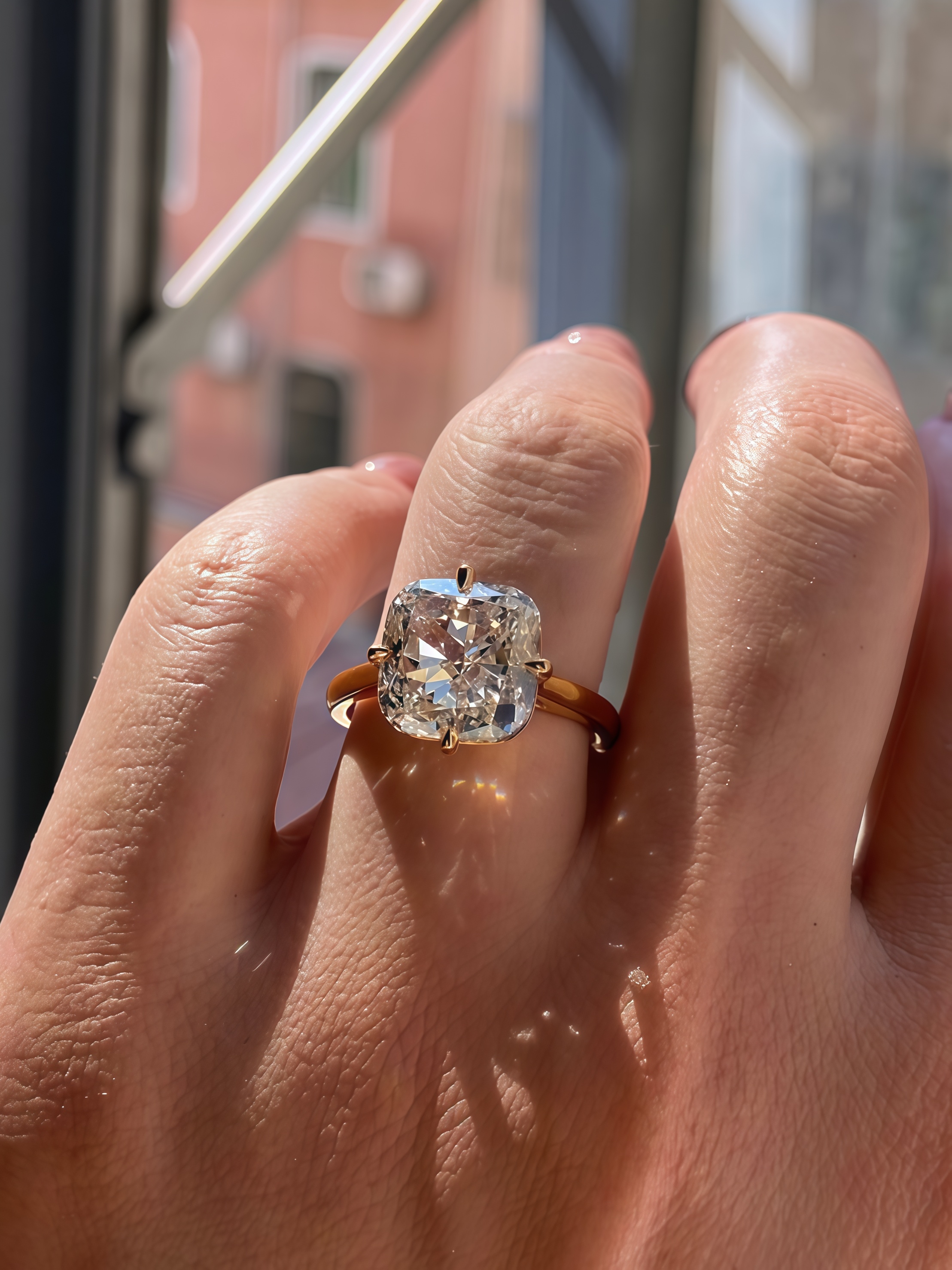 5 Carat Cushion Cut Lab Diamond Ring 14K Gold