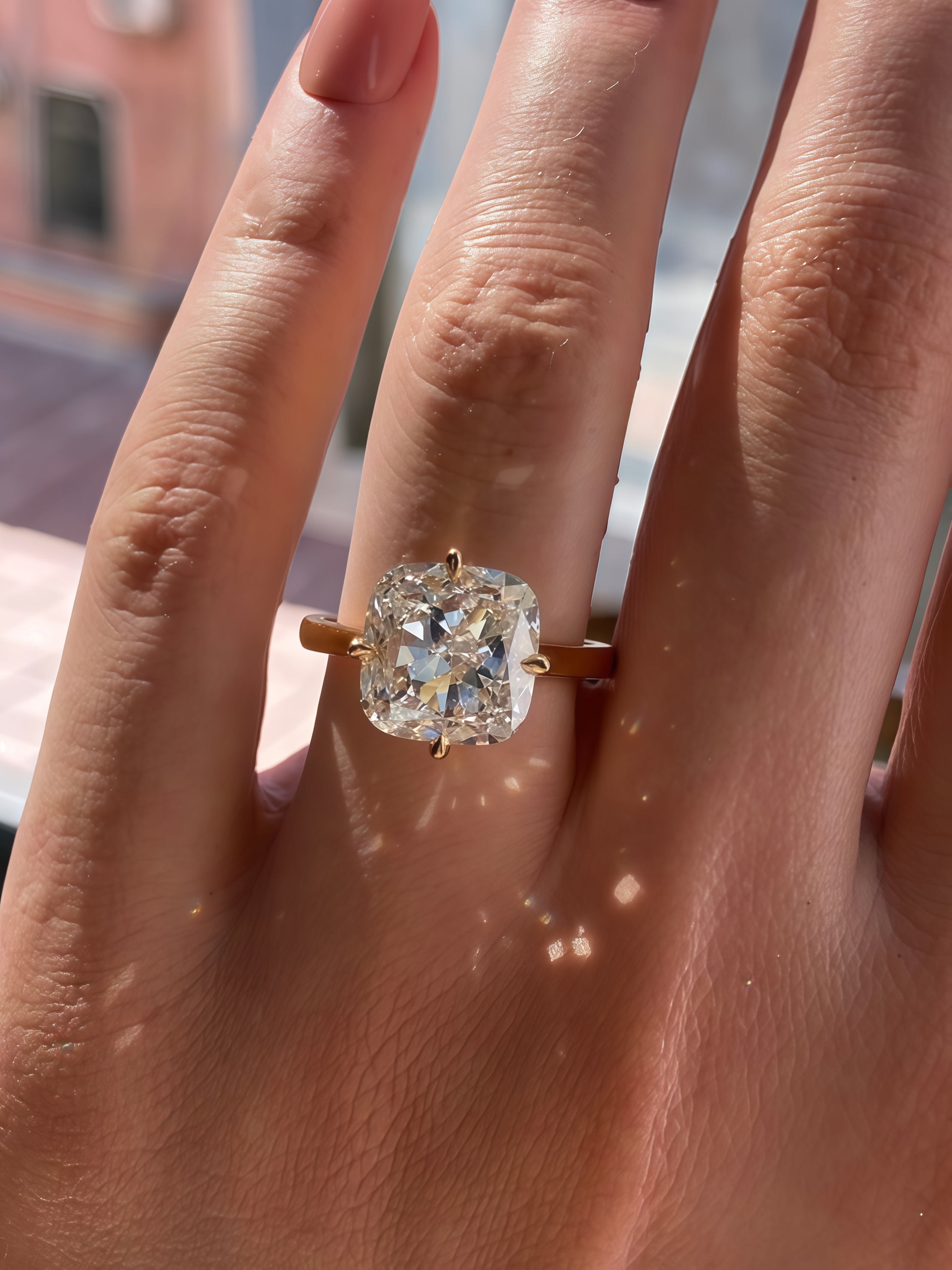 5 Carat Cushion Cut Lab Diamond Ring 14K Gold