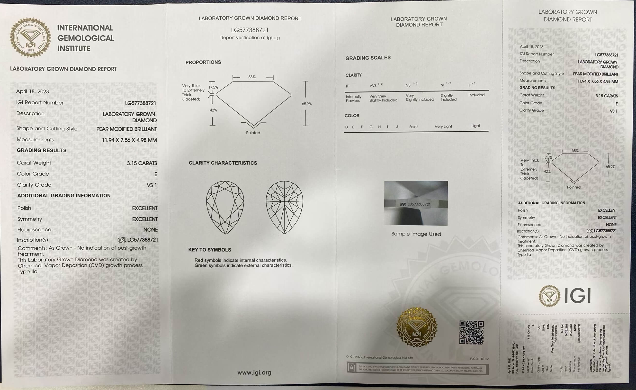 Lab-Grown 3.15 Carat E-VS1 Pear Diamond