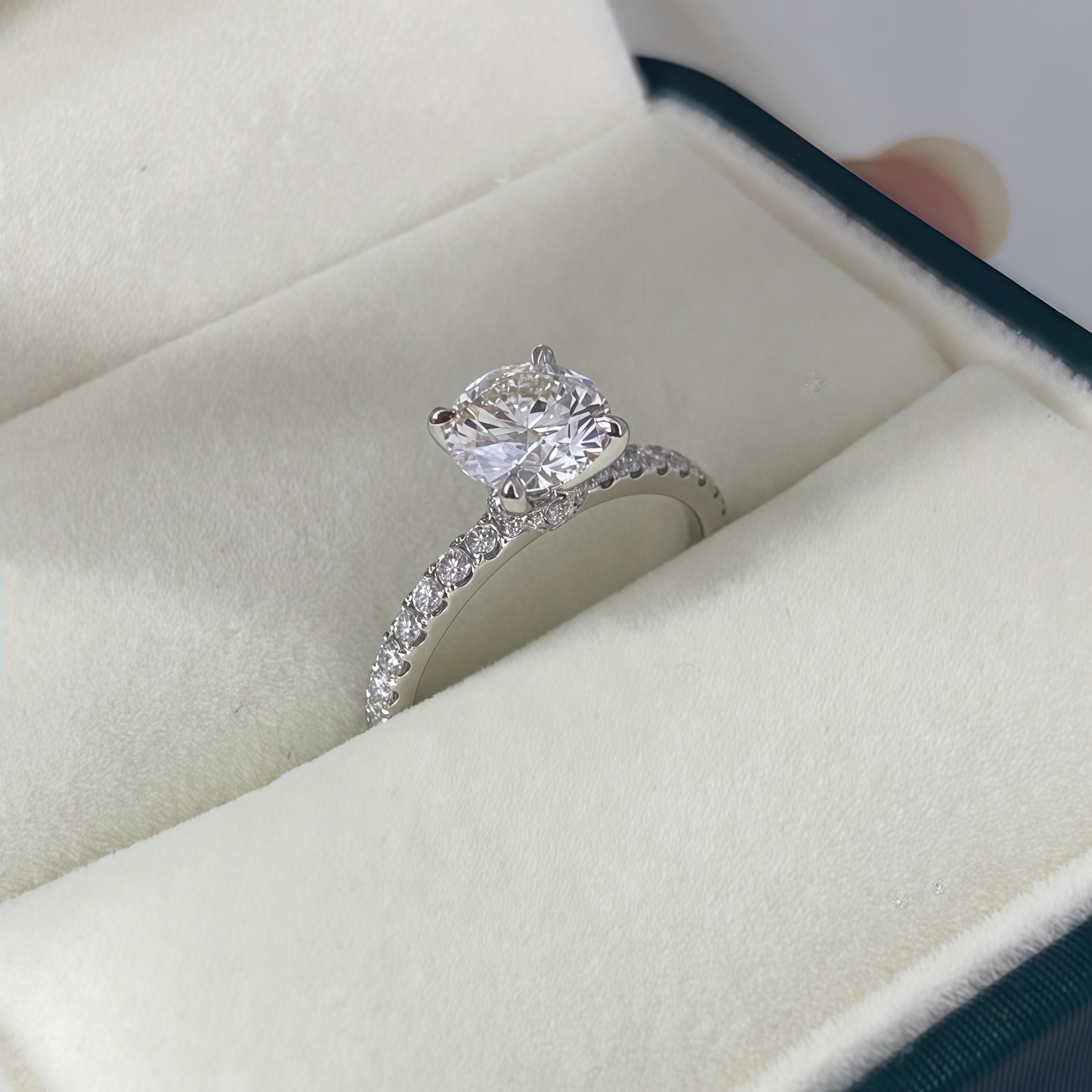 Pave Round Lab Diamond Engagement Ring