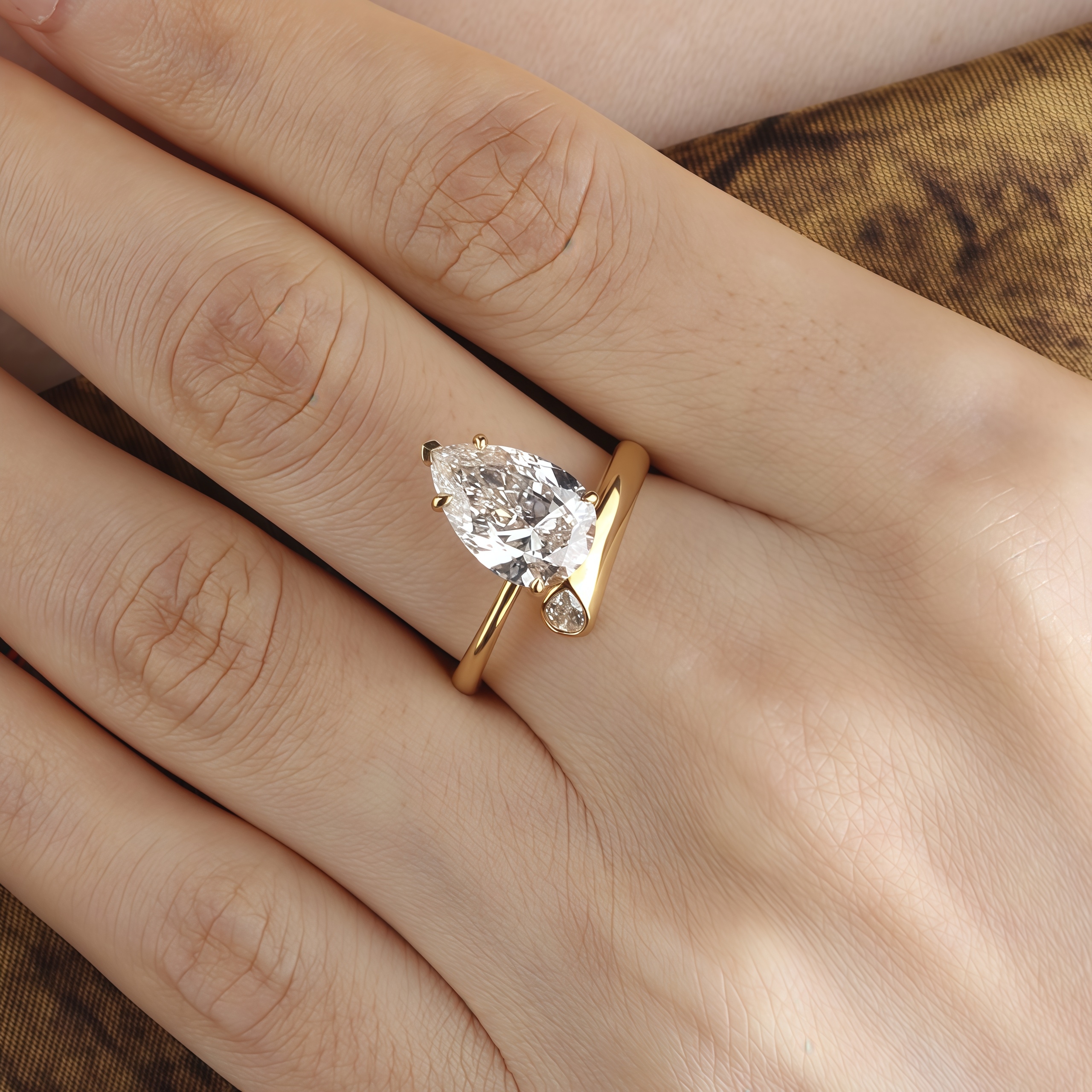 3 Carat Pear Lab Diamond Ring 14K Gold