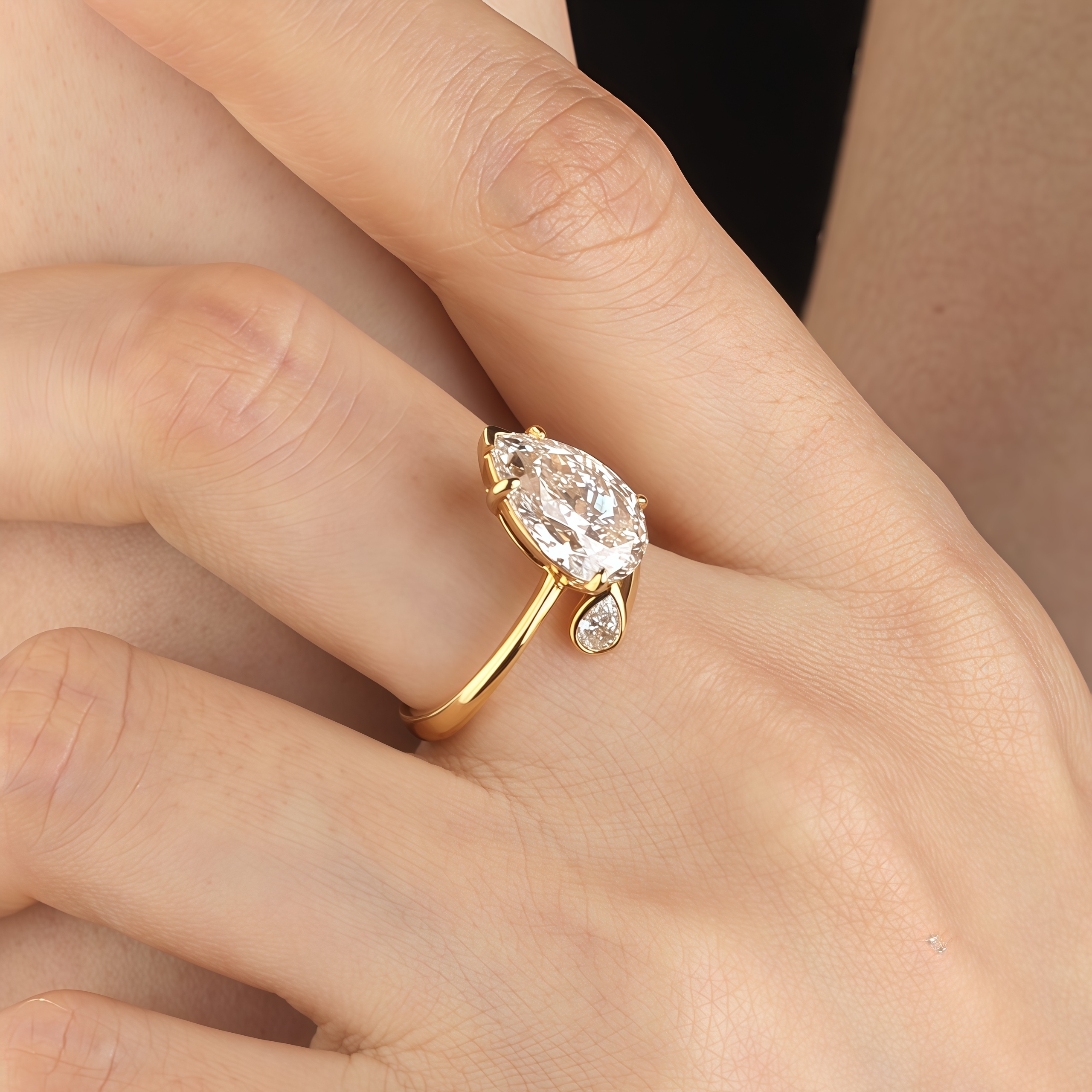 3 Carat Pear Lab Diamond Ring 14K Gold