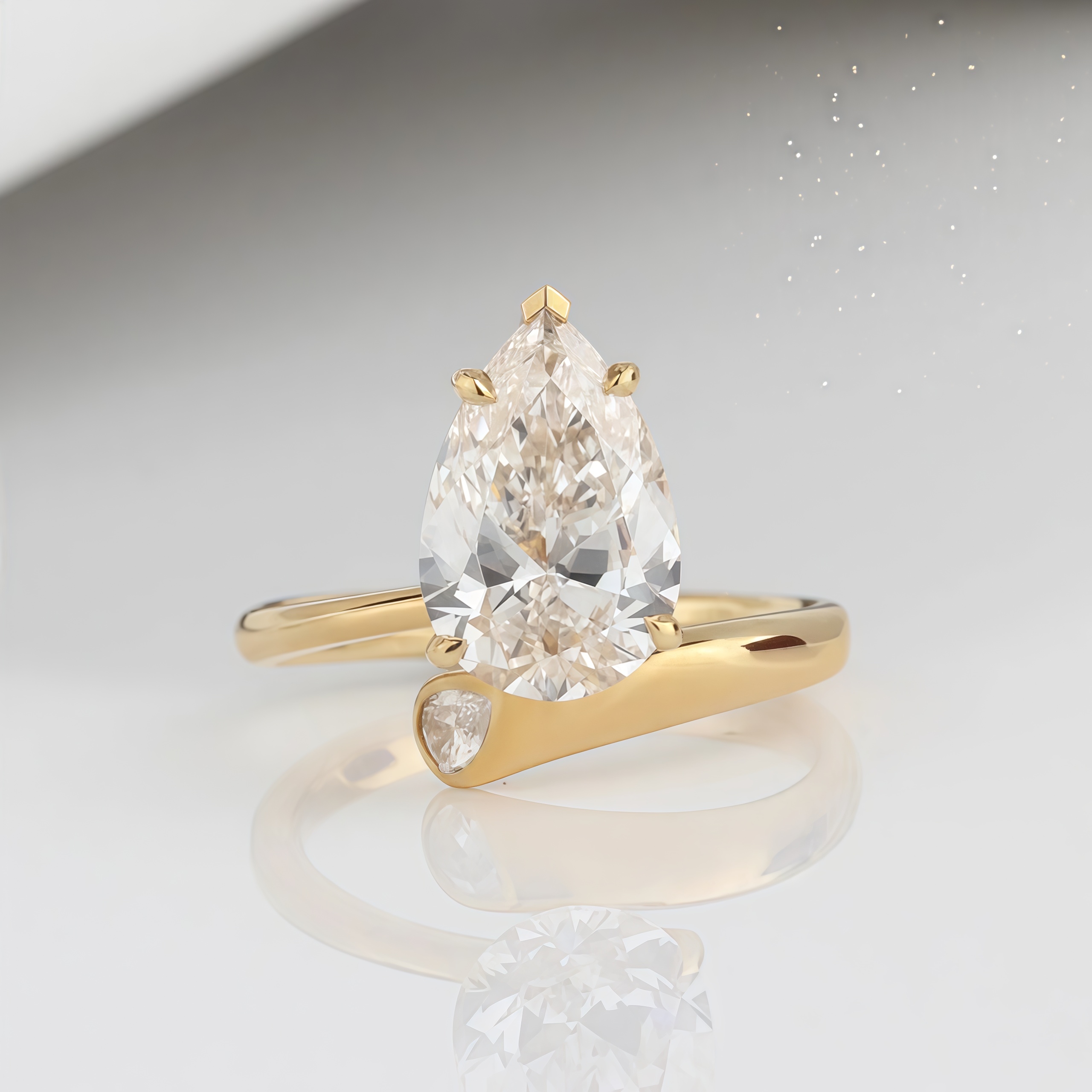 3 Carat Pear Lab Diamond Ring 14K Gold