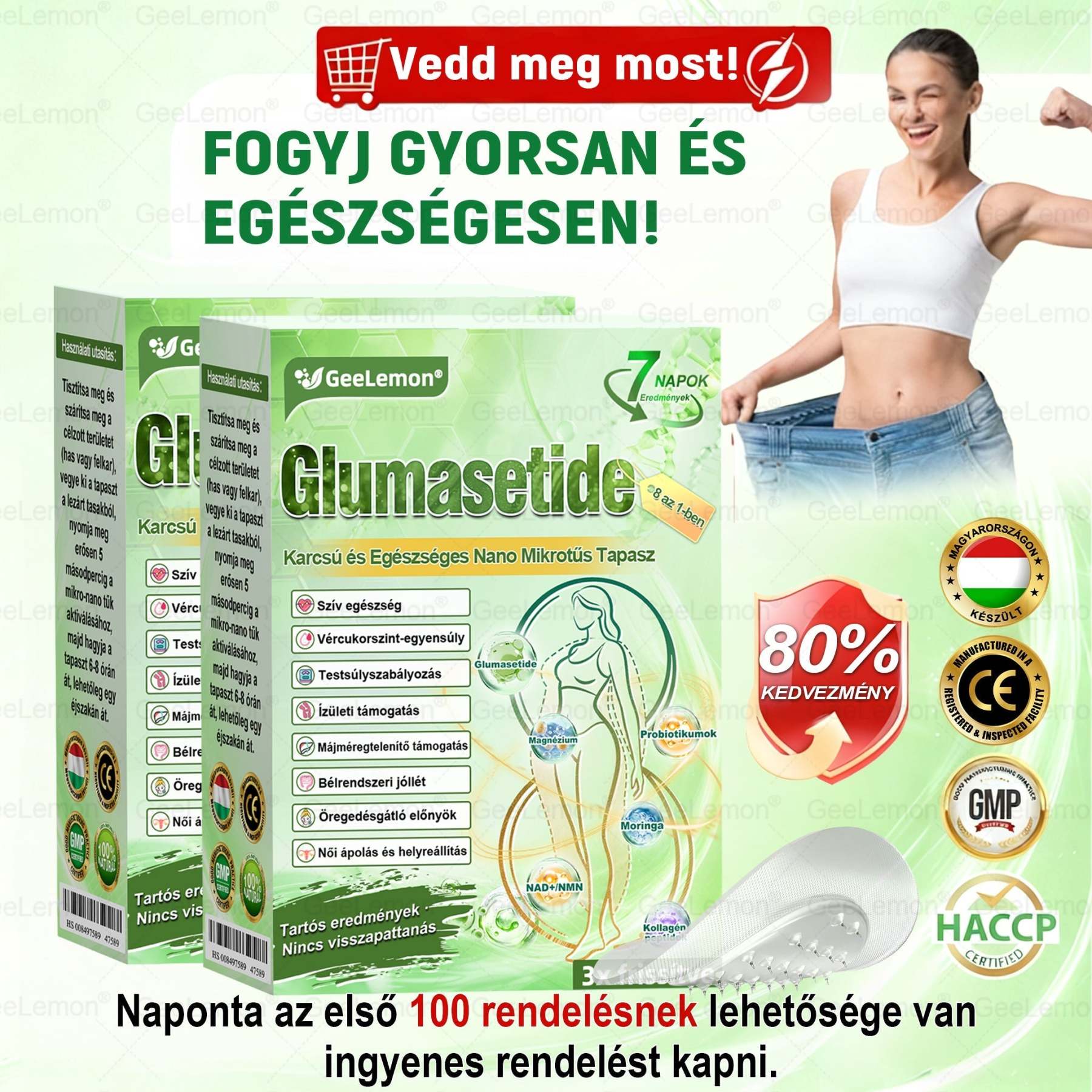 ✨Moringa · Berberine × NAD+ 10-in-1 Advanced Nano GeeLemon® Glumasetide 8az 1-ben Karcsú és EgészségesNano Mikrotűs Tapasz (Napi 1alkalom – látható változásakár 7 nap alatt) ✅ Elhízásra,bőrfeszesítésre,cukorbetegségre, alvásiapnoéra, ízületekre stb HU