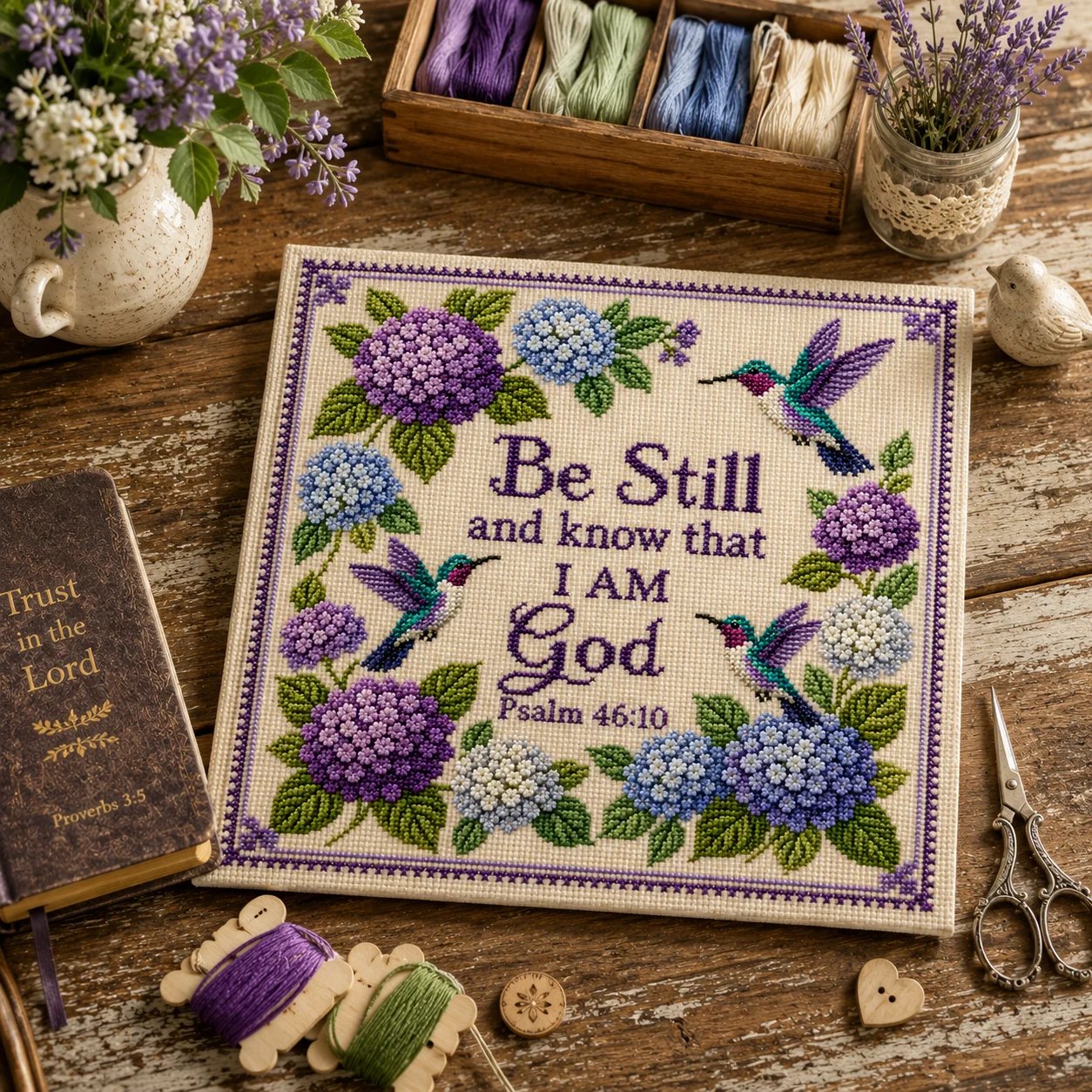 🔥Last Day 50% OFF - ✝️🪡 Hummingbird Garden Faith Cross Stitch Kit