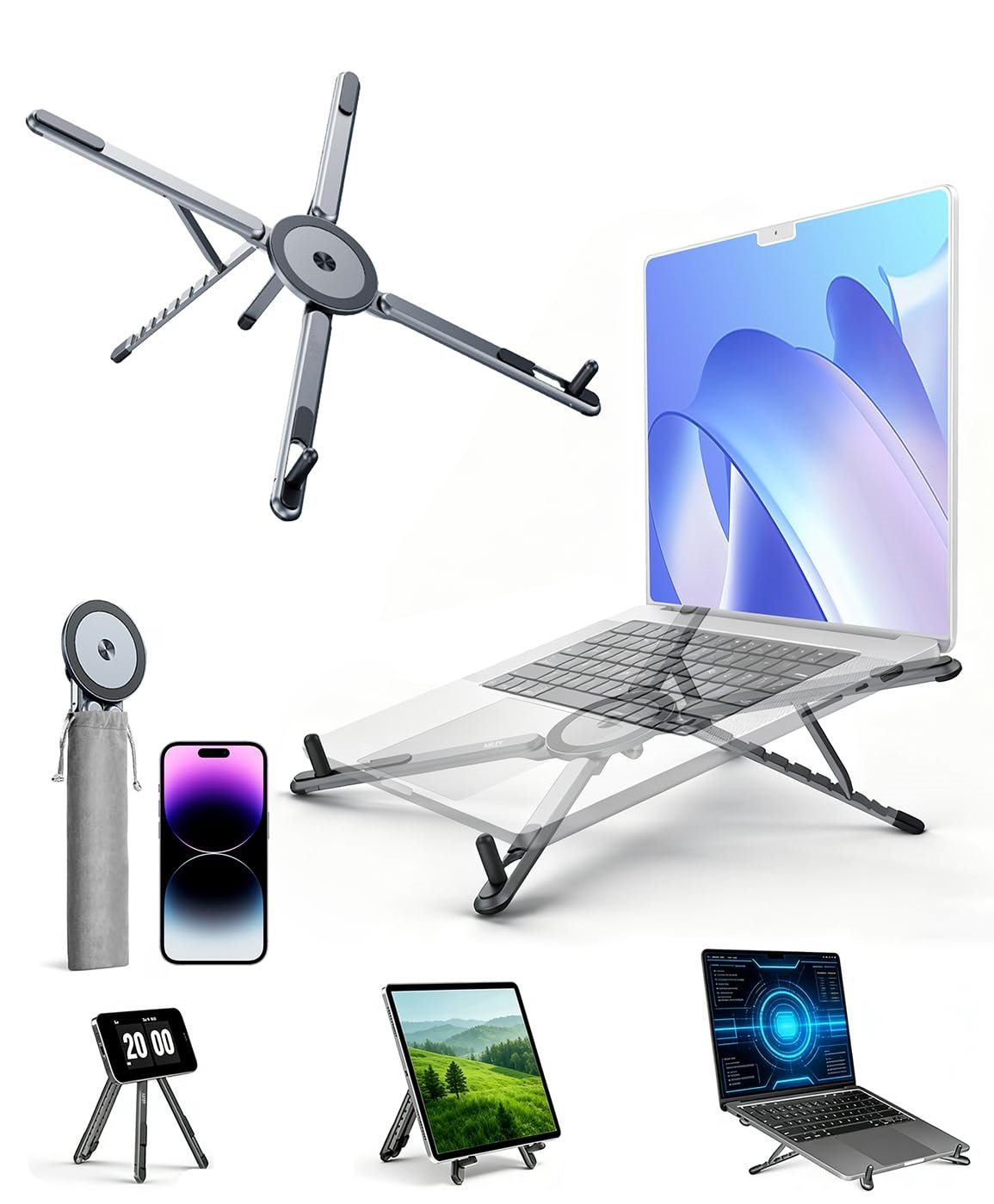 3-in-1 Magnetic Foldable Stand 🧡 For Laptop, Tablet & Phone