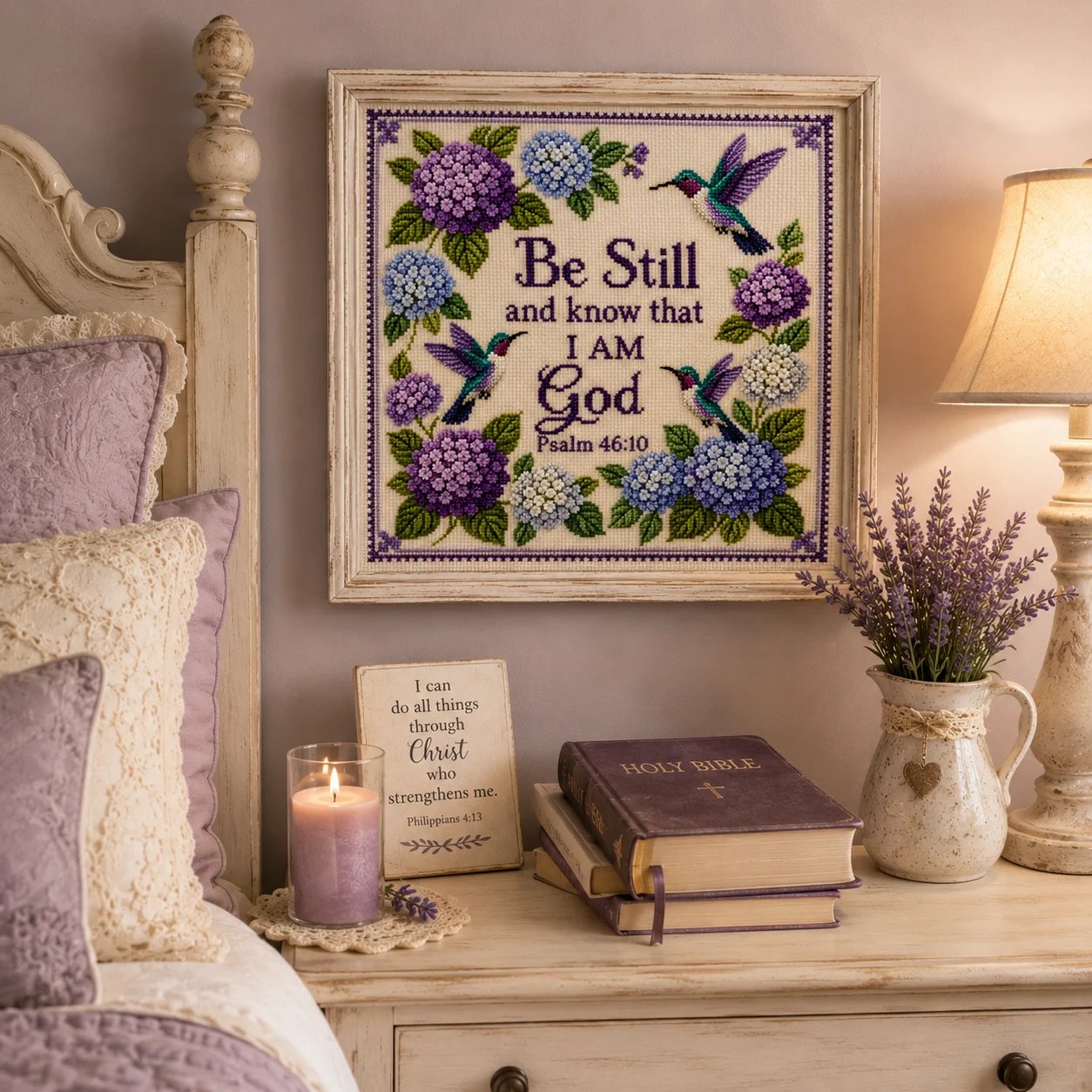 🔥Last Day 50% OFF - ✝️🪡 Hummingbird Garden Faith Cross Stitch Kit