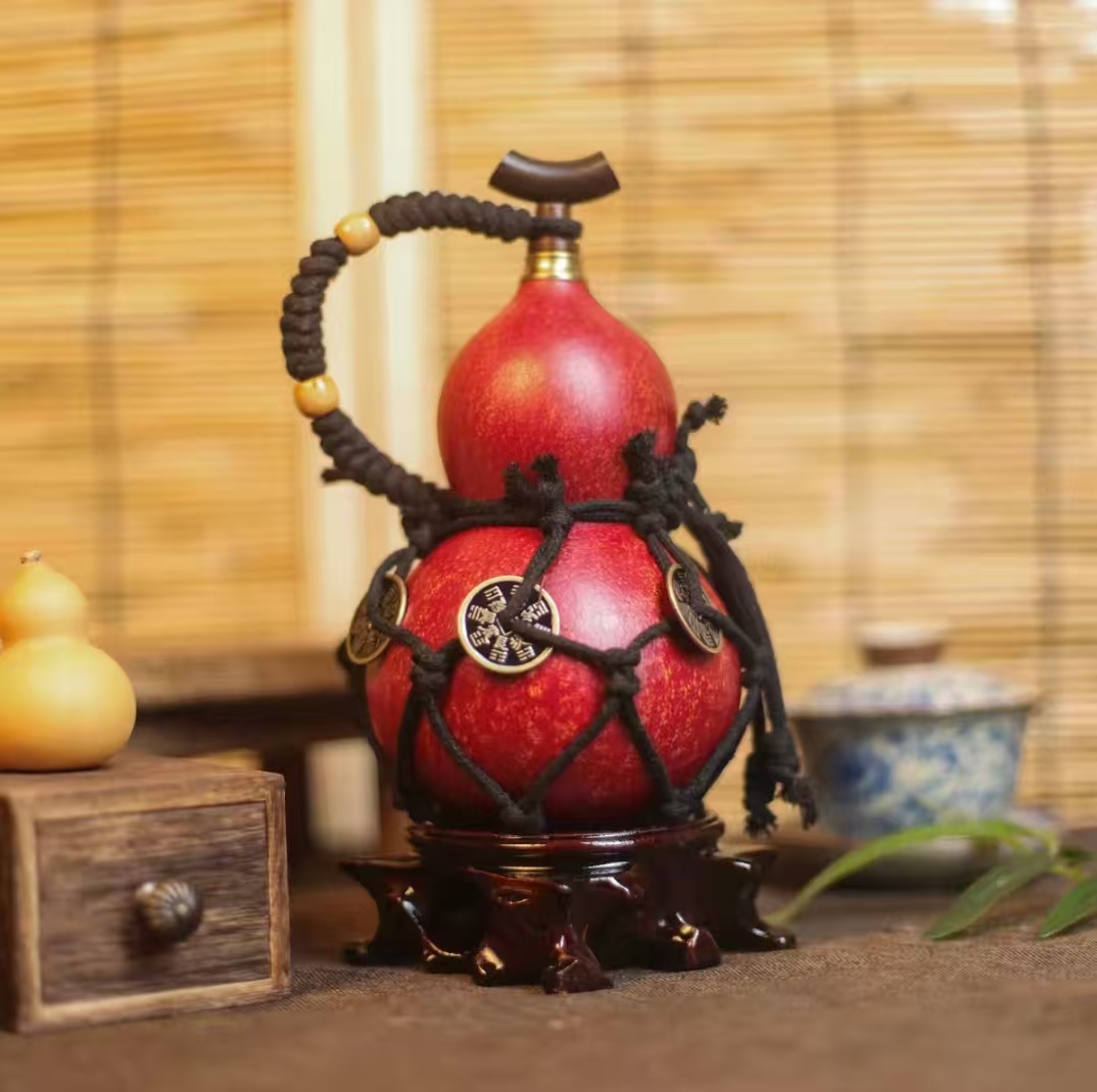  Traditional Bright Red Gourd Vessel - Classic Luck & Fortune Fengshui Symbol