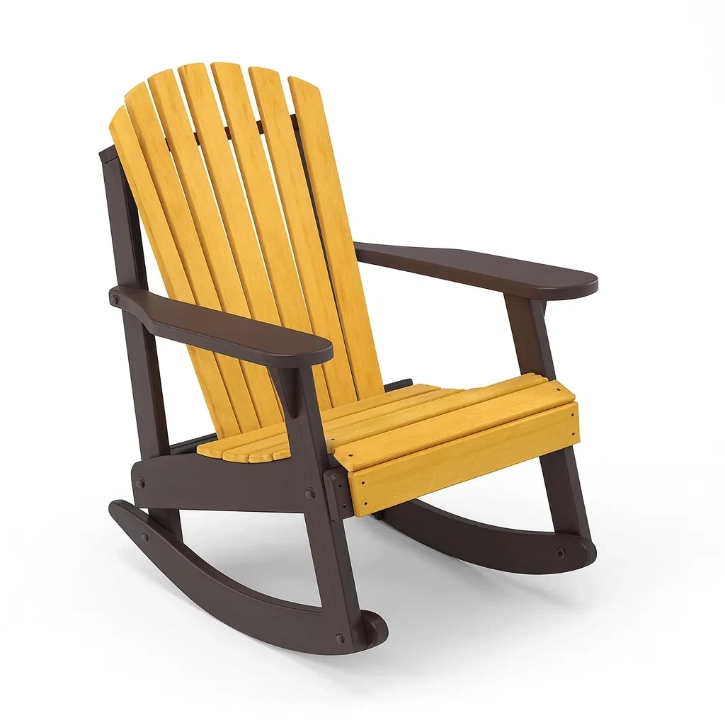Chaise Adirondack à bascule extérieure en bois et plastique jaune/marron-Sofineto