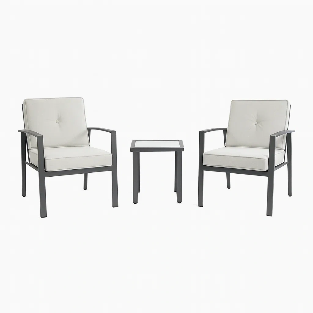 Ensemble table et chaises de terrasse en aluminium avec coussins gris et beige-Sofineto