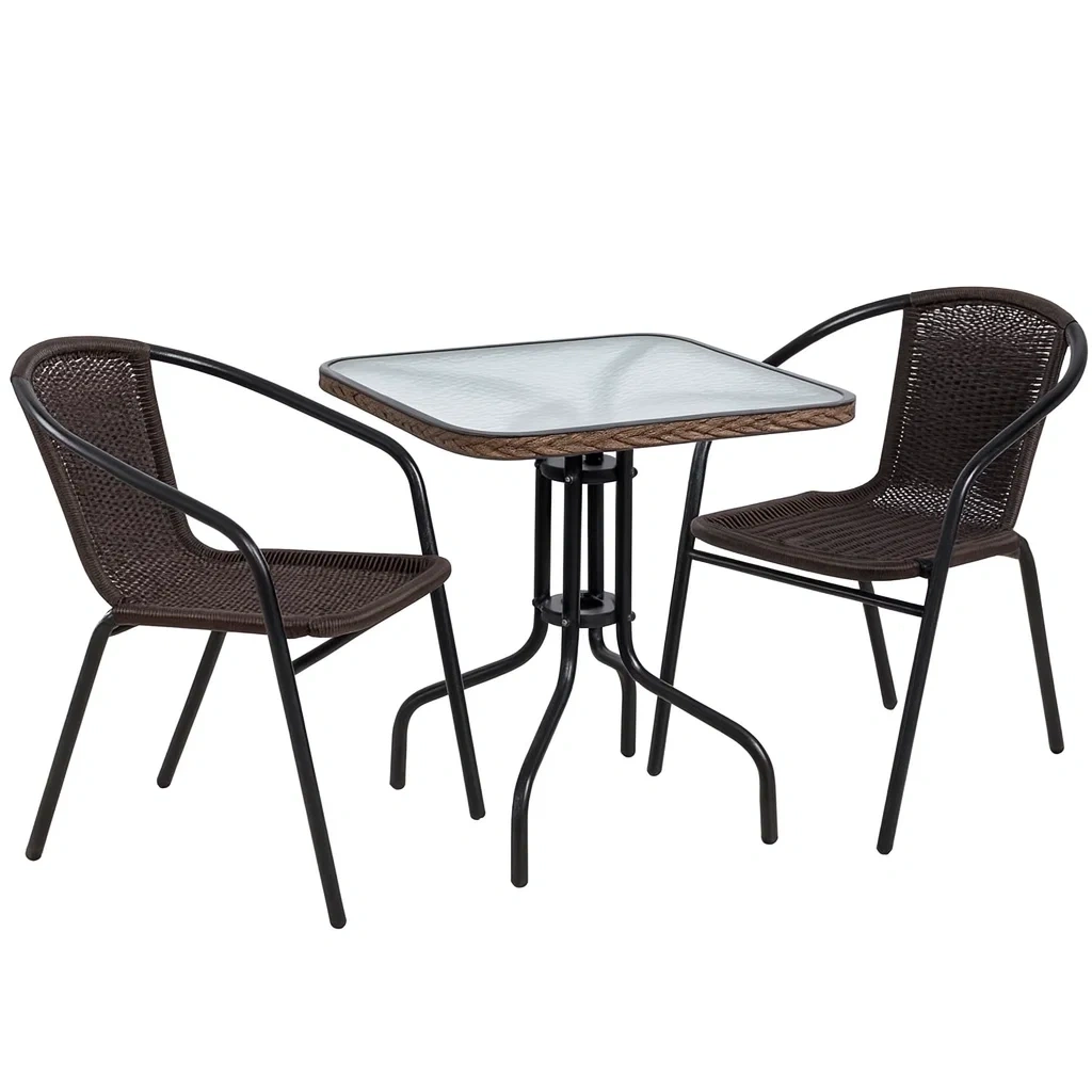 Ensemble table et chaises de terrasse carré en acier et verre-Sofineto