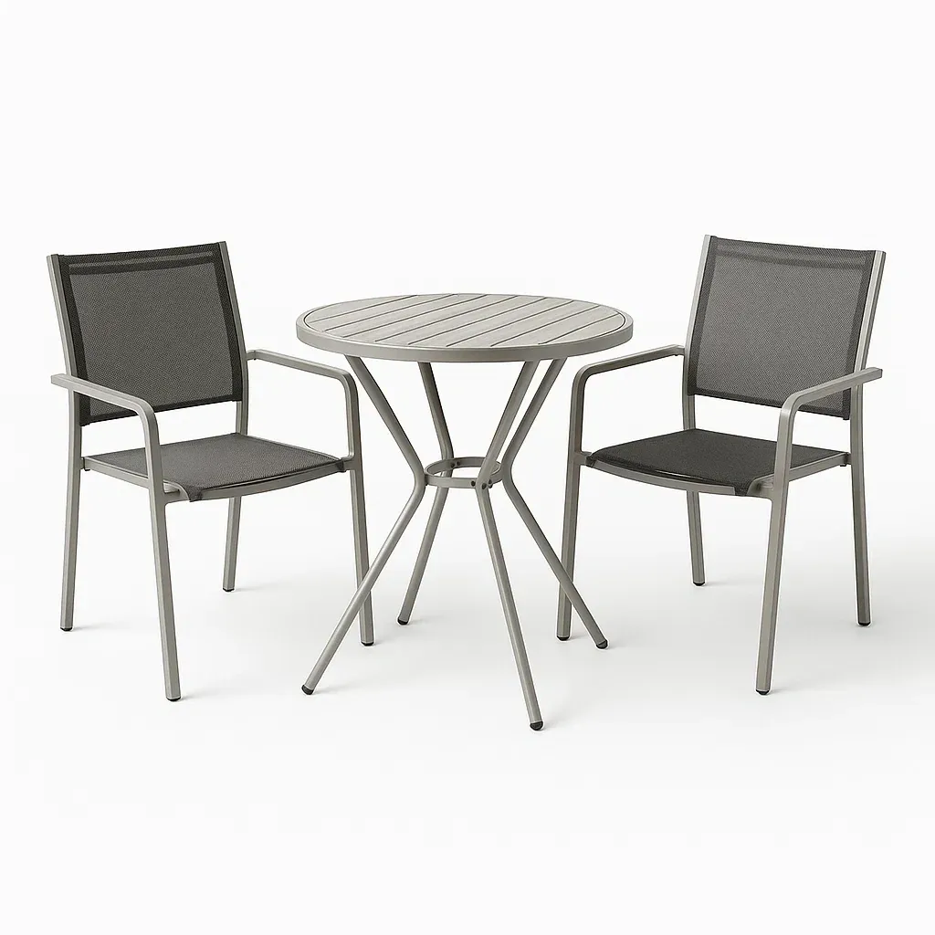Ensemble table et chaises de terrasse en métal et tissu gris-Sofineto