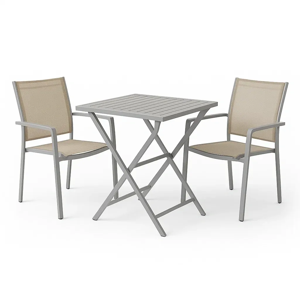 Ensemble table et chaises de terrasse avec table pliante carrée en aluminium et chaises en textilène (3 pièces)-Sofineto
