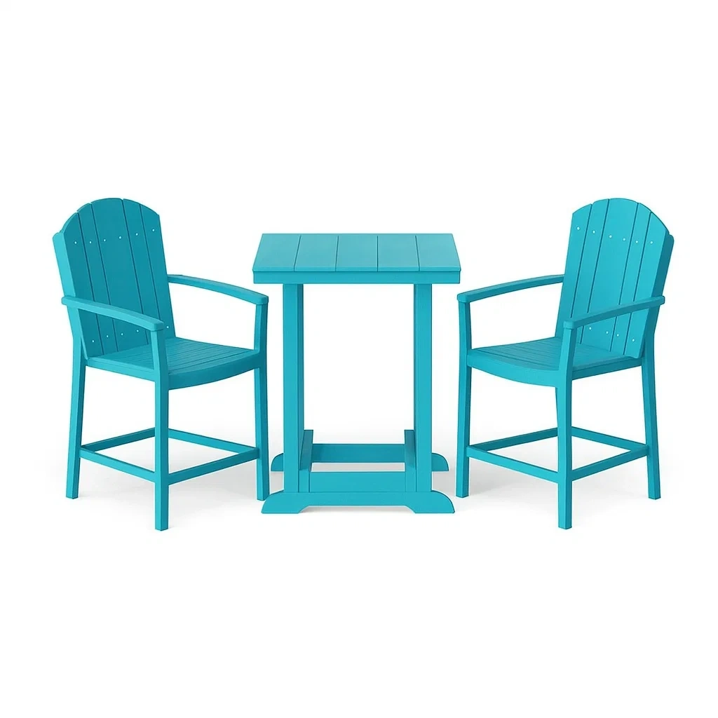 Ensemble table et chaises de terrasse bistro rectangulaire bleu en polyéthylène-Sofineto