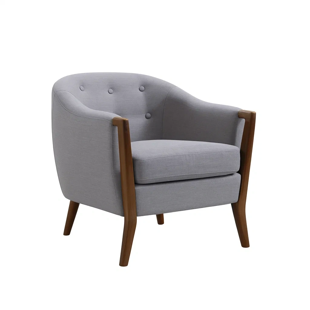 Fauteuil en tissu polyester gris avec structure en bois massif-Sofineto