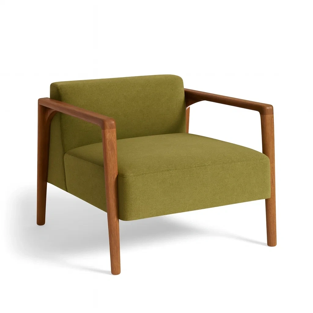 Fauteuil en bois et tissu vert-Sofineto
