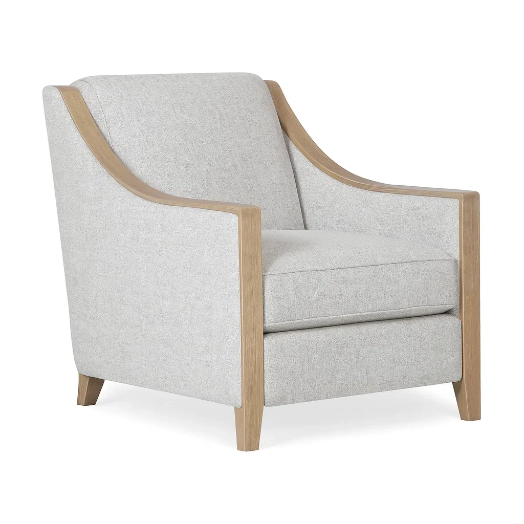 Fauteuil en tissu polyester gris clair et bois de chêne-Sofineto