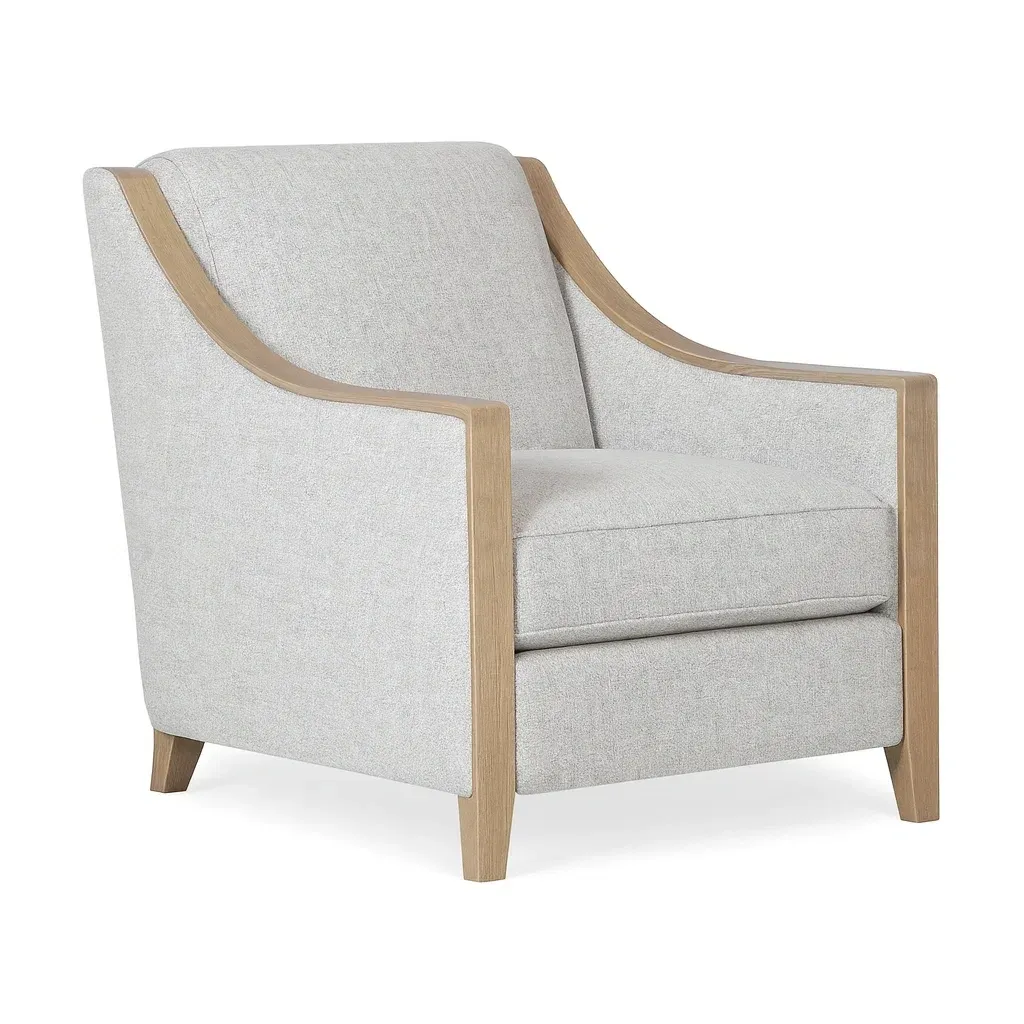 Fauteuil en tissu polyester gris clair et bois de chêne-Sofineto