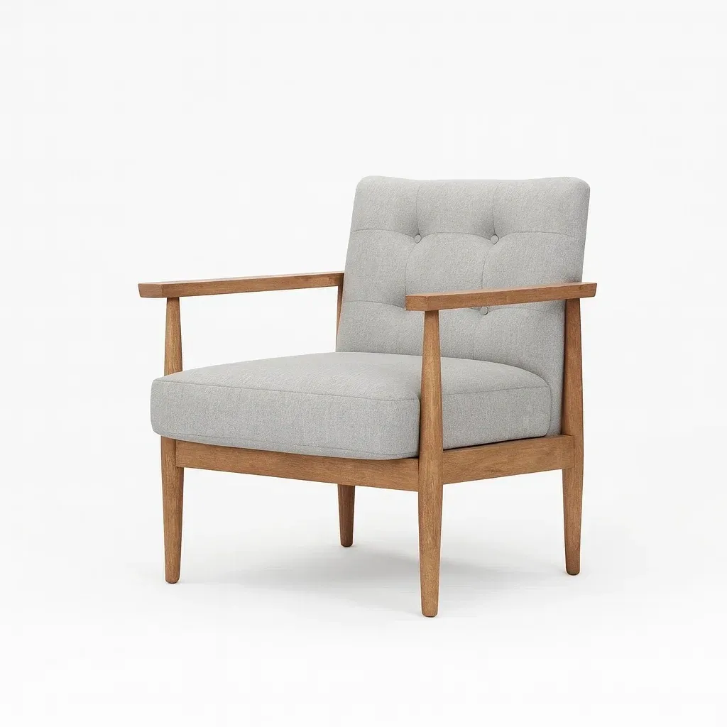 Fauteuil en bois massif et polyester gris 75x70x80 cm-Sofineto