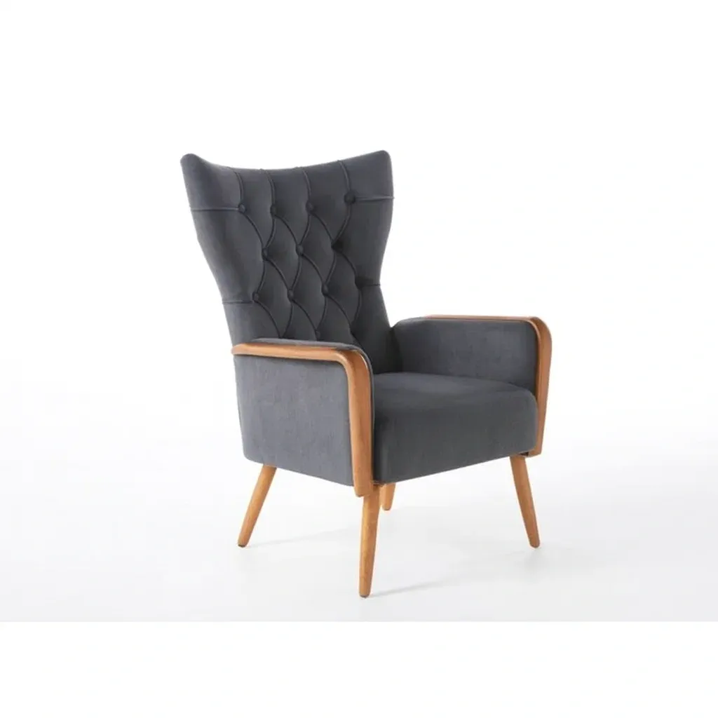 Fauteuil en bois et tissu polyester gris 75x80x105 cm-Sofineto