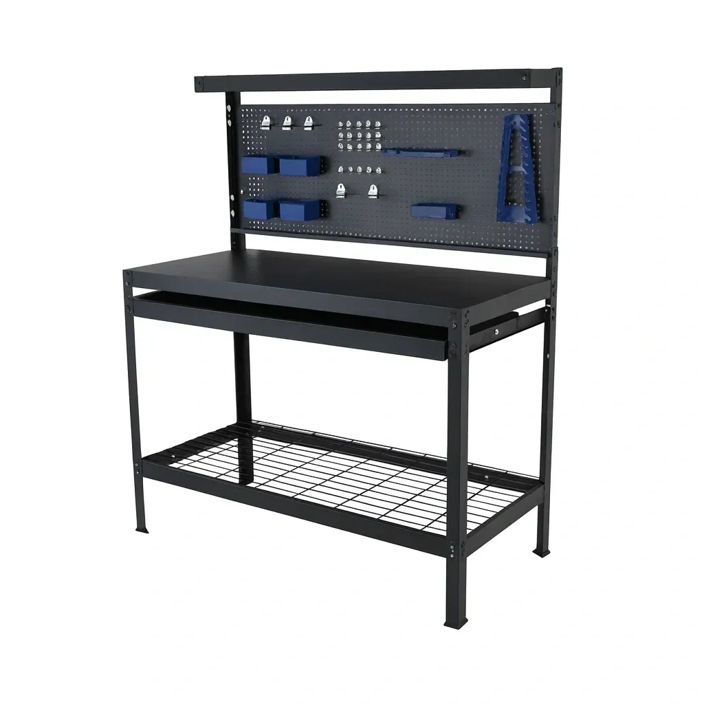 Établi Métallique Noir avec Panneau Perforé 120x60x150 cm-Sofineto