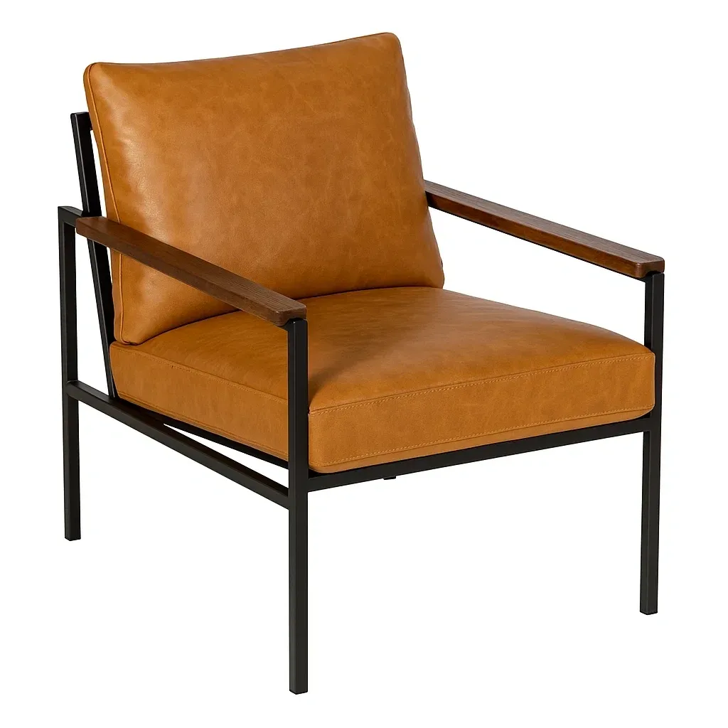 Fauteuil en acier et cuir PU marron-Sofineto