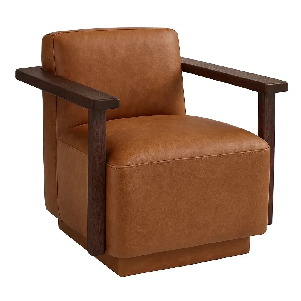 Fauteuil en cuir PU marron avec structure en bois-Sofineto