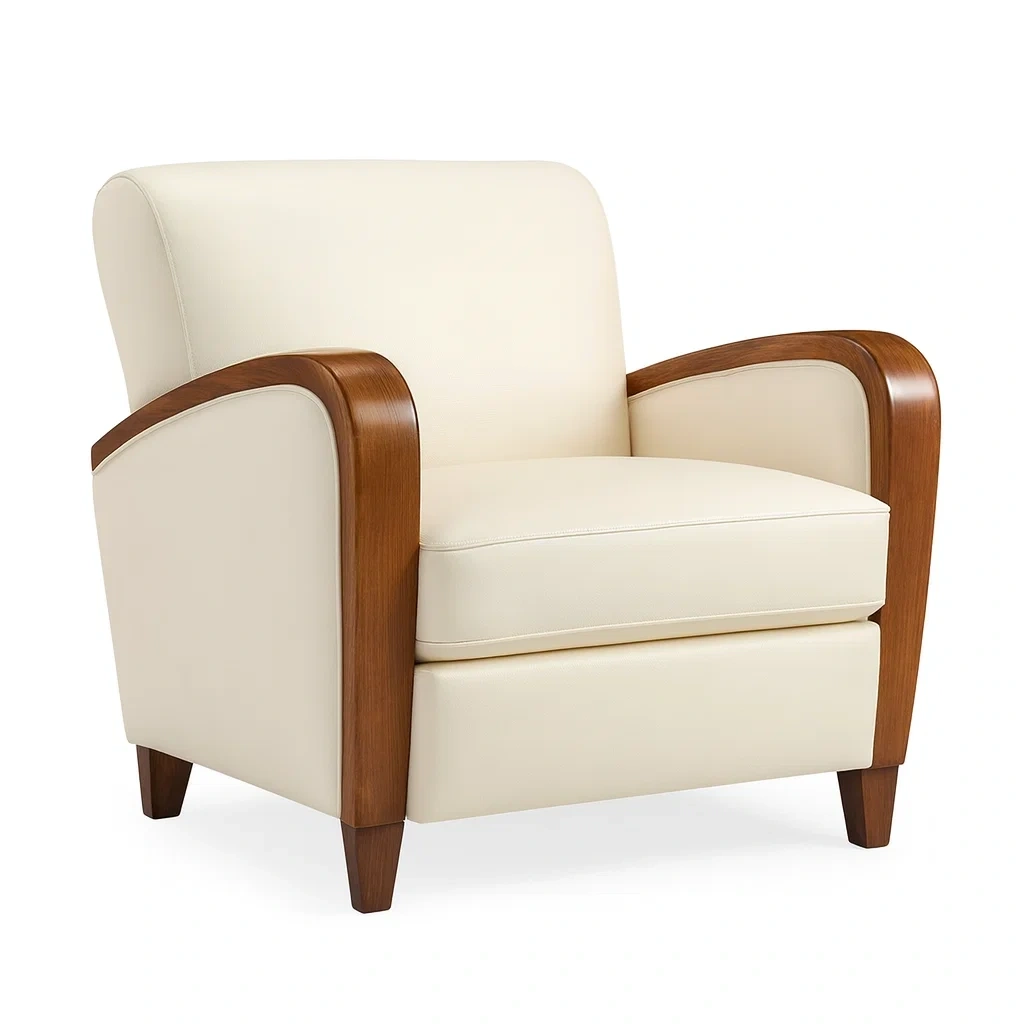 Fauteuil en bois massif et similicuir crème-Sofineto