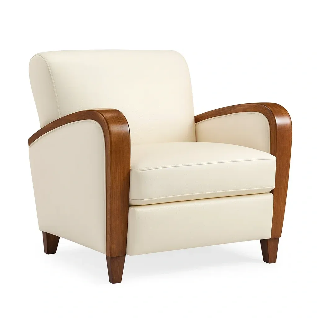 Fauteuil en bois massif et similicuir crème-Sofineto