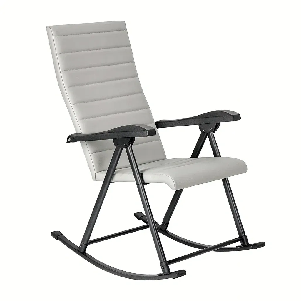 Fauteuil à bascule en métal noir et similicuir gris-Sofineto